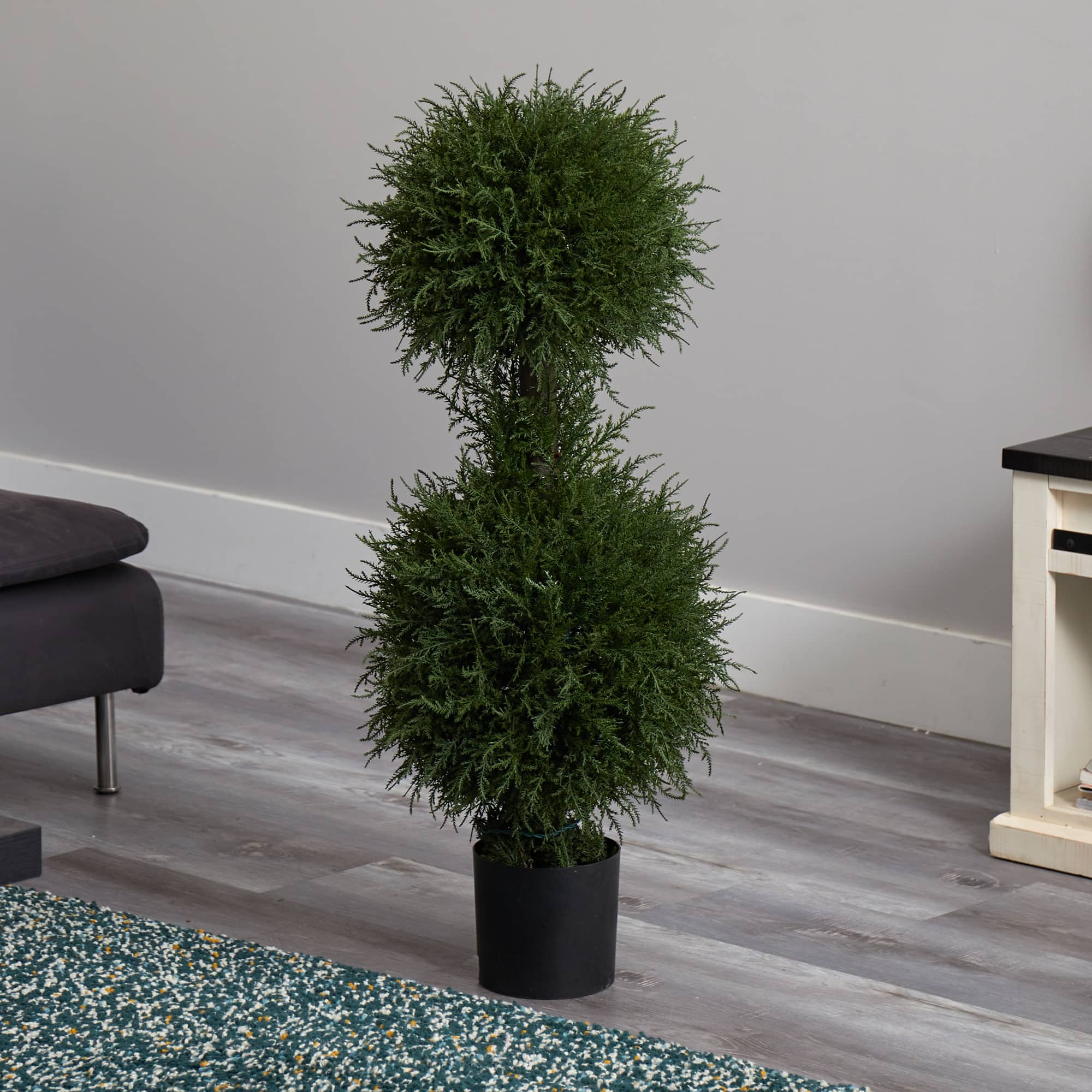 3.5ft. Pre-Lit Potted Cedar Double Ball Topiary Tree