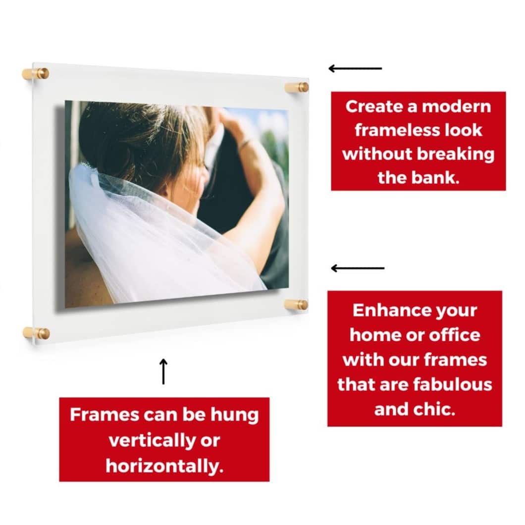 Cool Modern Frames Clear Acrylic Float Frame with Gold Hardware