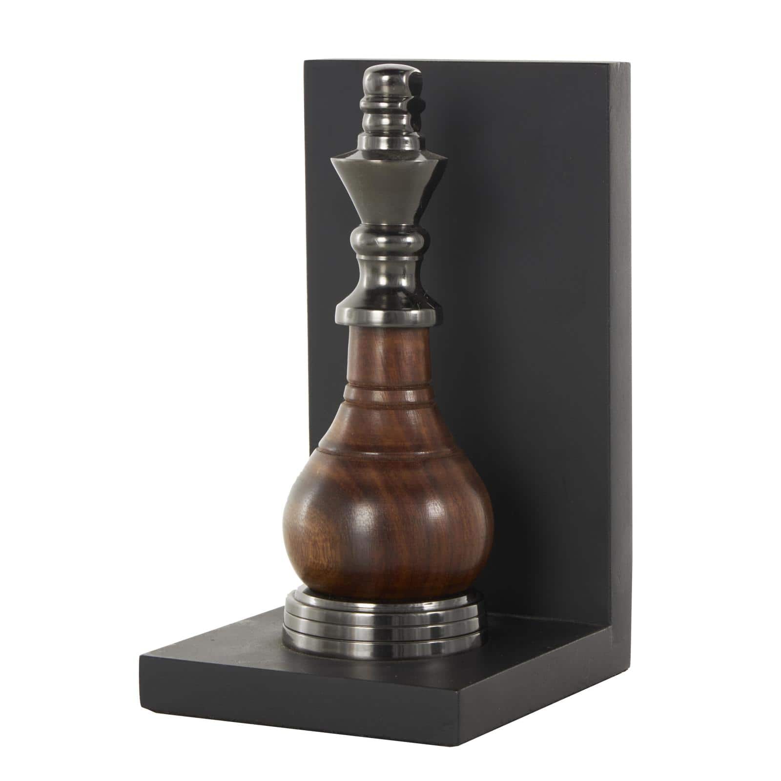 Decorative Dark Brown & Silver Chess Bookend Set