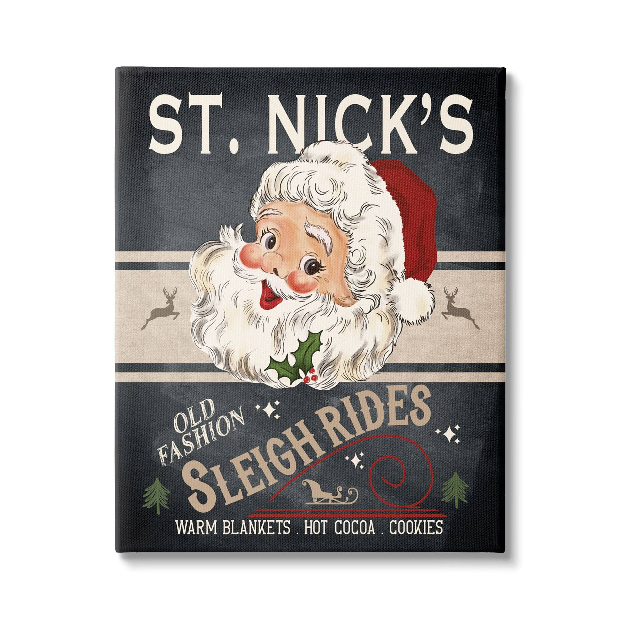 Stupell Industries St. Nick's Sleigh Rides Vintage Style Sign Canvas Wall Art
