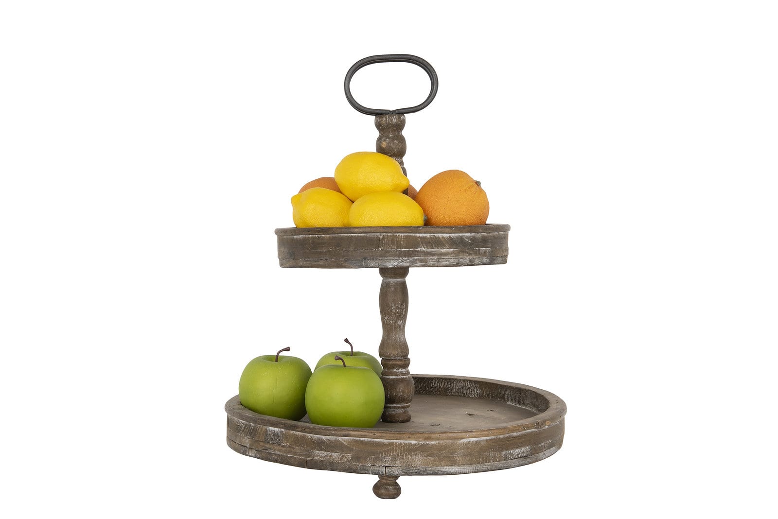 Hello Honey® 18.5" Distressed Brown Wooden 2-Tier Tray with Metal Handle