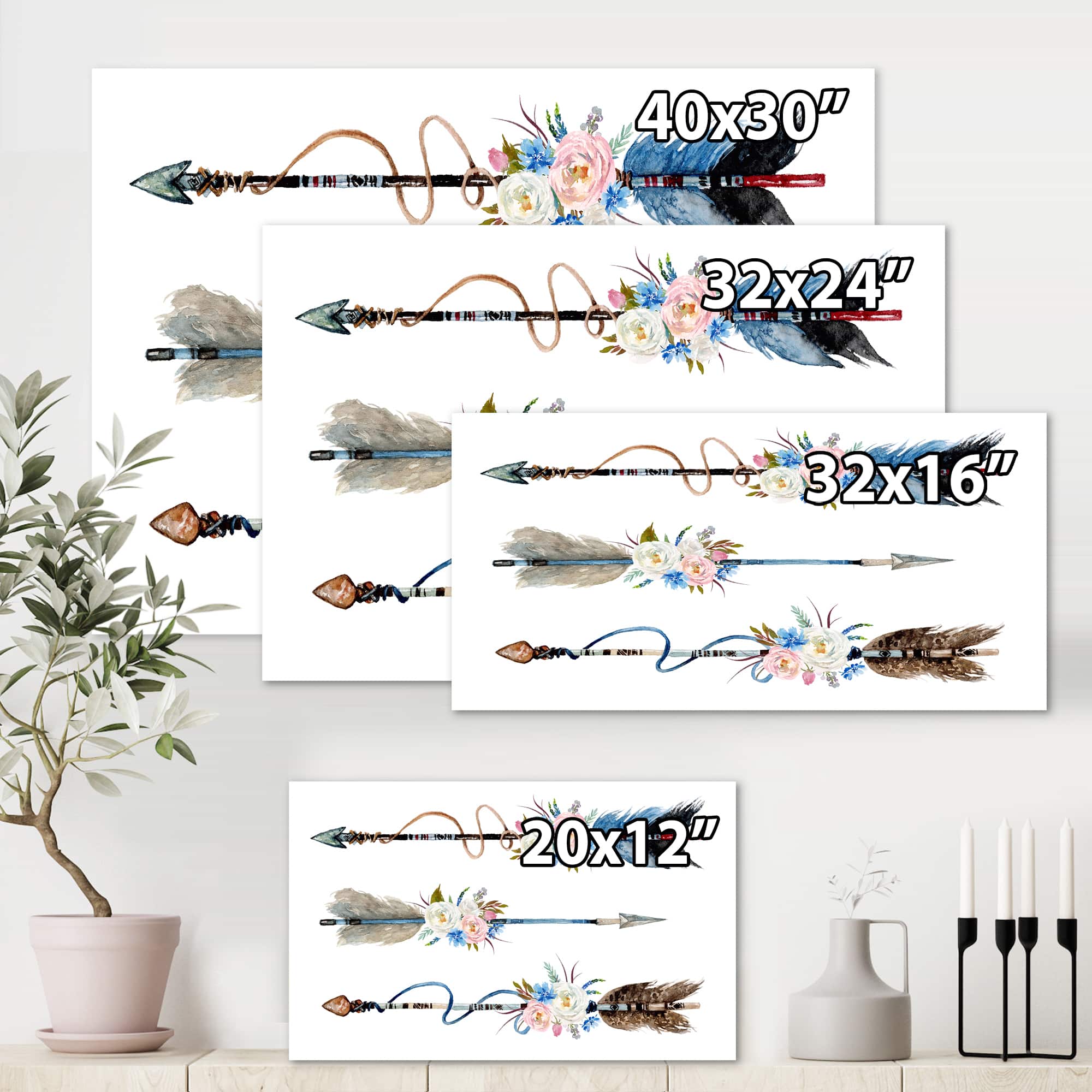 Designart - Ethnic Feathers and Flowers On Native Arrows I