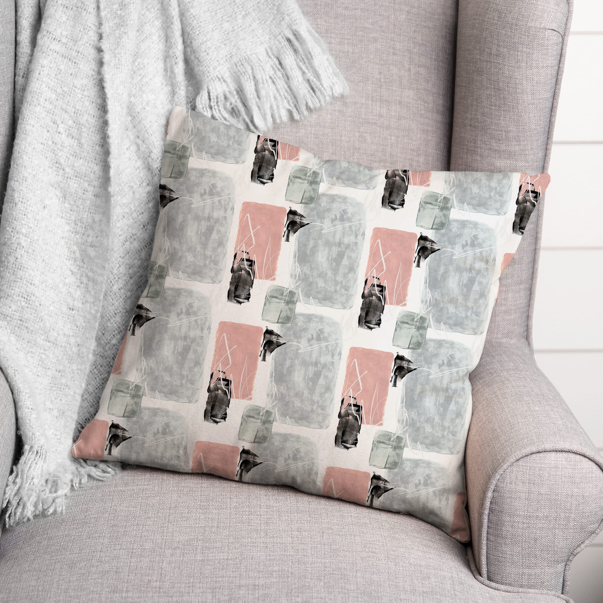 Blue and Pink Abstract 18" x 18" Throw Pillow