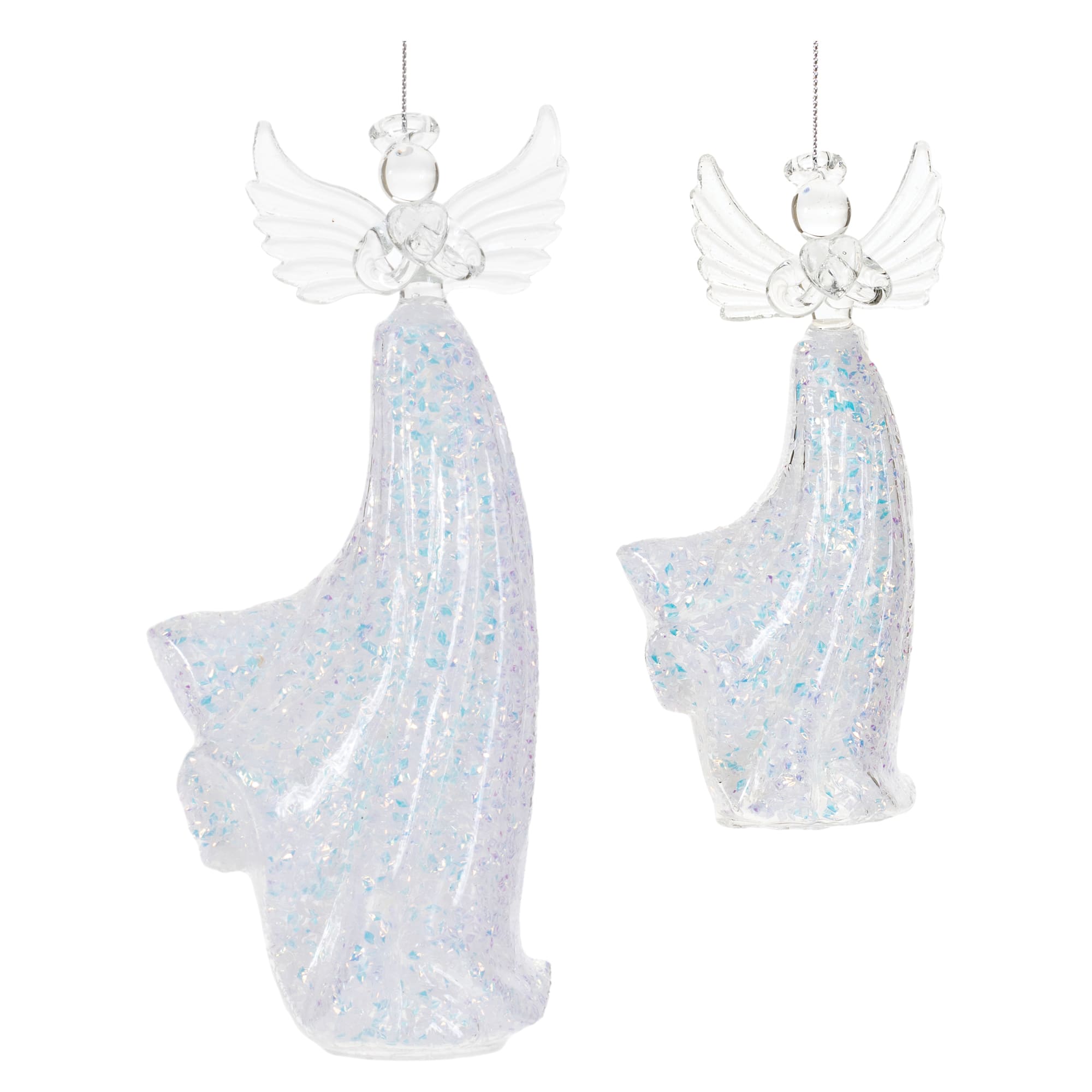 Clear Iridescent Glass Angel Ornament Set