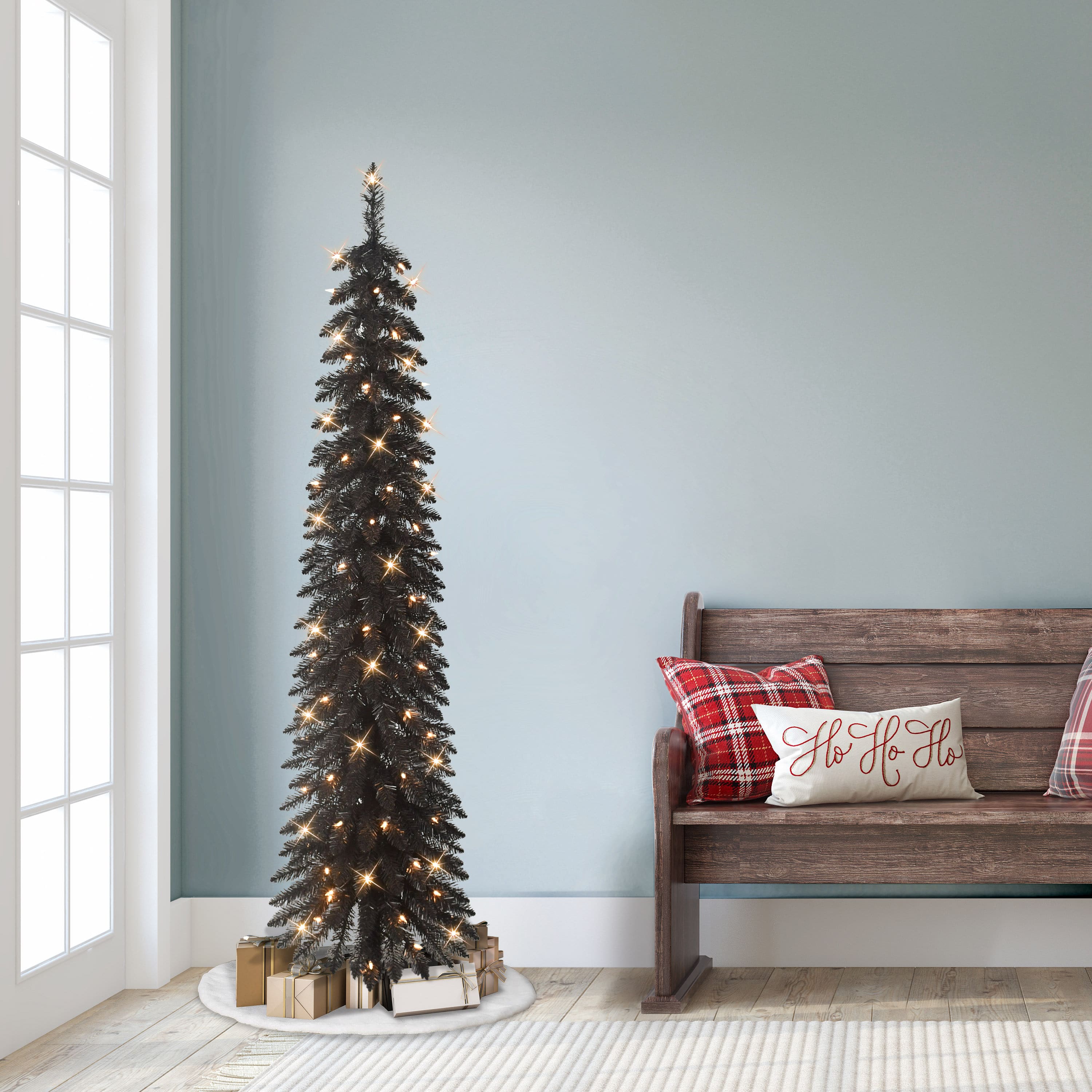 6ft. Pre-Lit Black Alpine Pencil Artificial Christmas Tree, Clear Lights