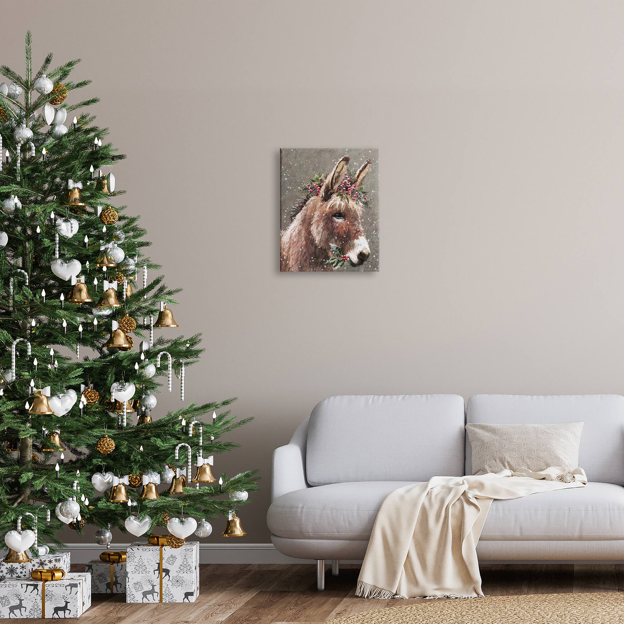 Stupell Industries Winter Donkey Snow Falling Canvas Wall Art