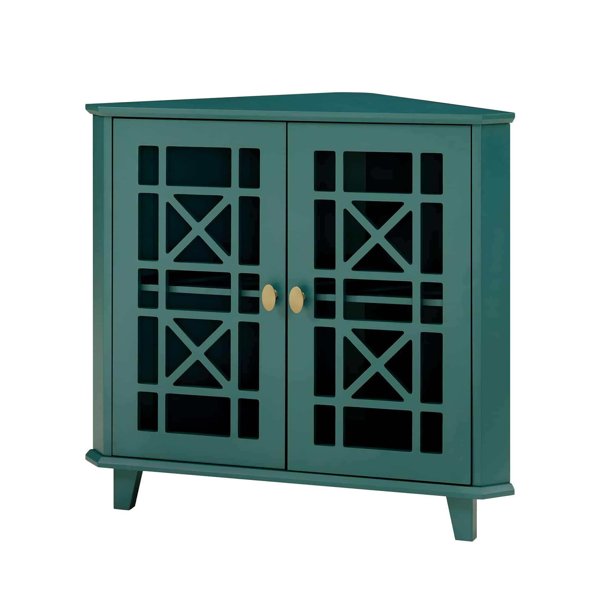 Walker Edison 30" Dark Teal Fretwork Corner Accent Cabinet