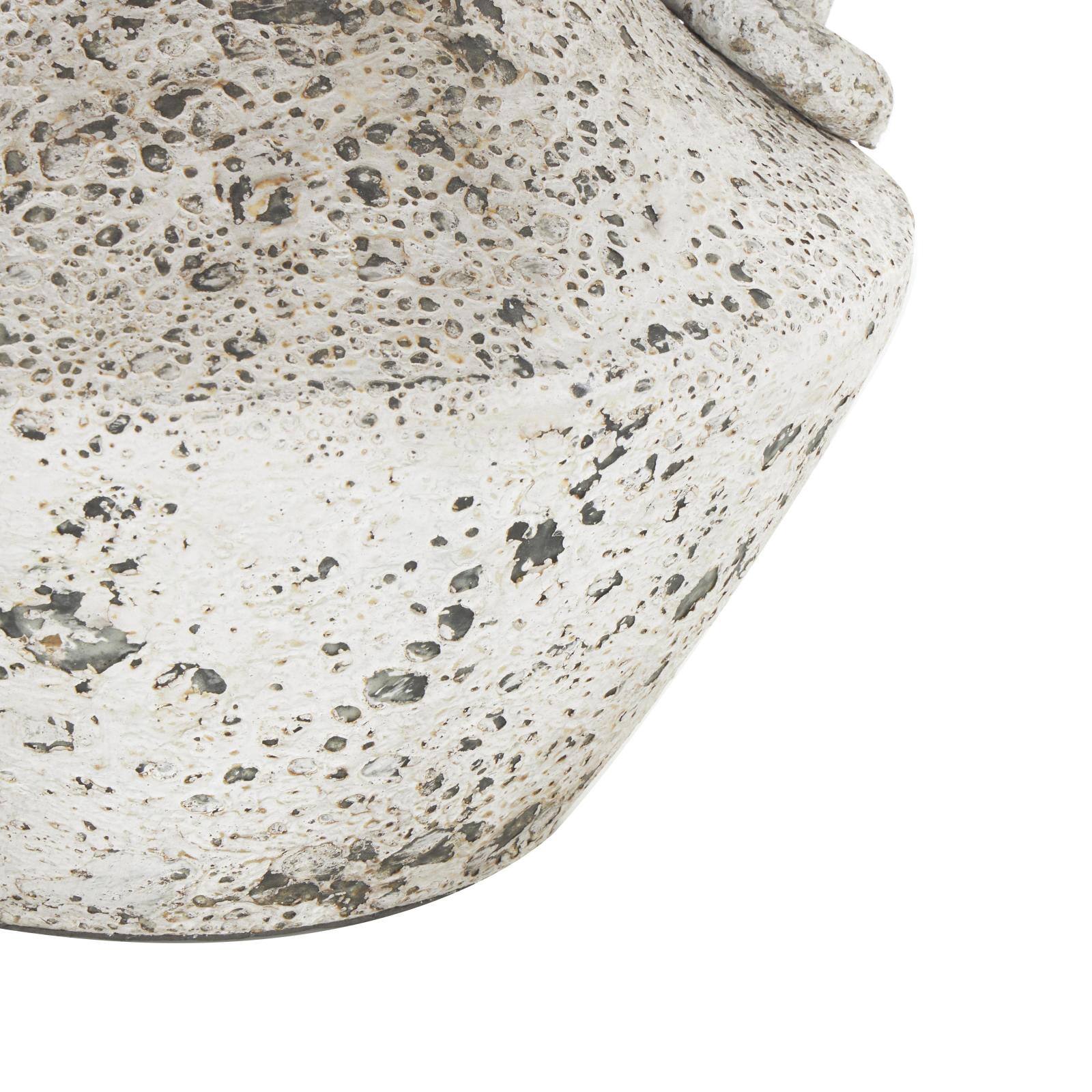 14" White Antique-Style Textured Ceramic Vase with Ring Handles