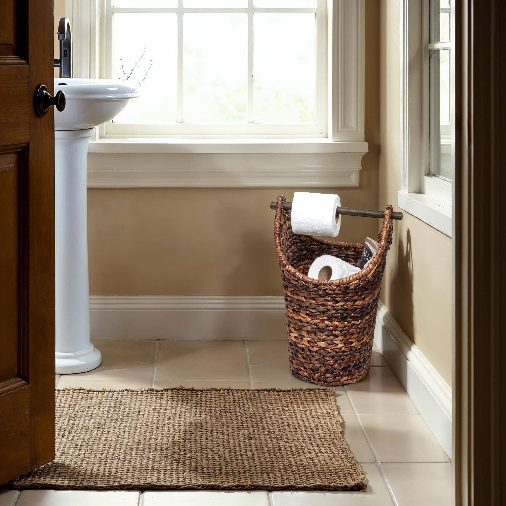 Hello Honey® 16" Bankuan Braided Oval Toilet Paper Basket with Wood Bar