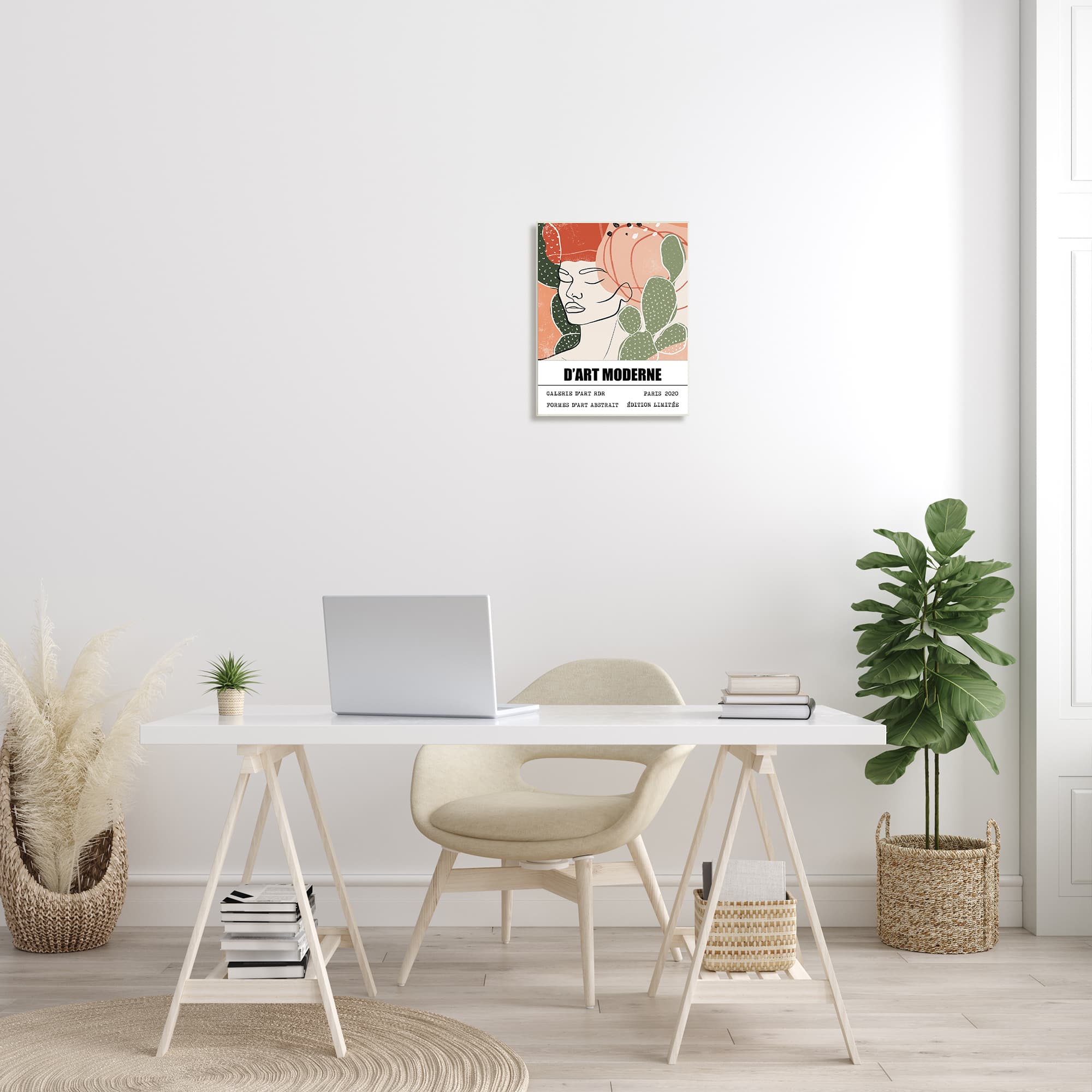 Stupell Industries Parisian Modern Abstraction Woman's Face Green Cactus Wall Plaque