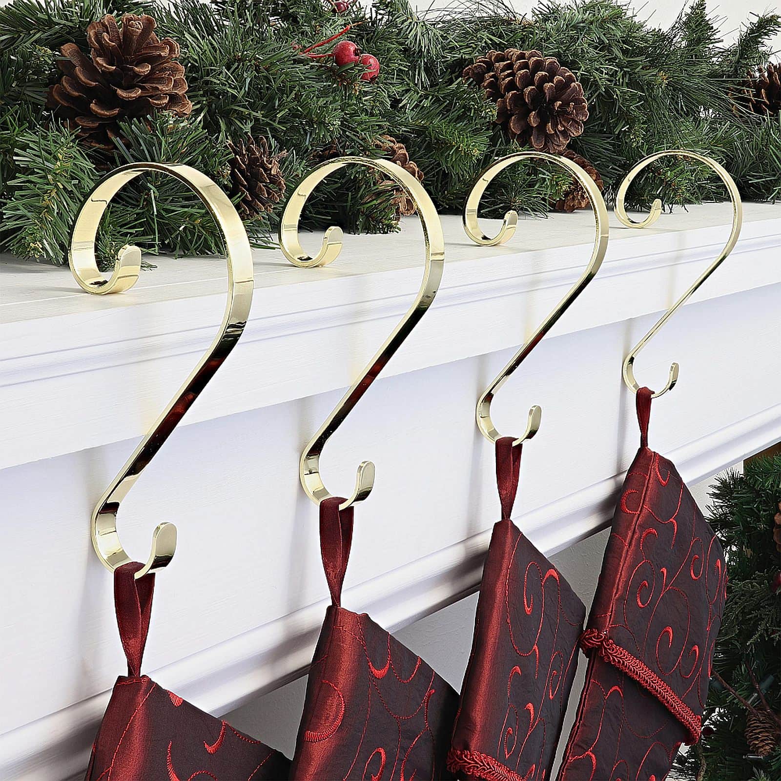 Haute Decor Stocking Scroll® Brass Stocking Holders, 4ct.