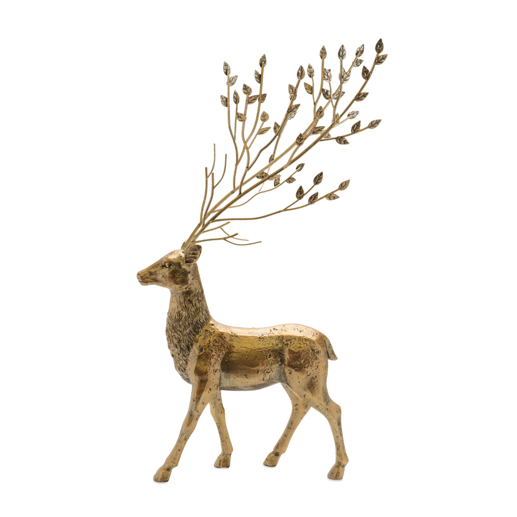 Melrose Distressed Gold Deer with Metal Tree Antlers Set