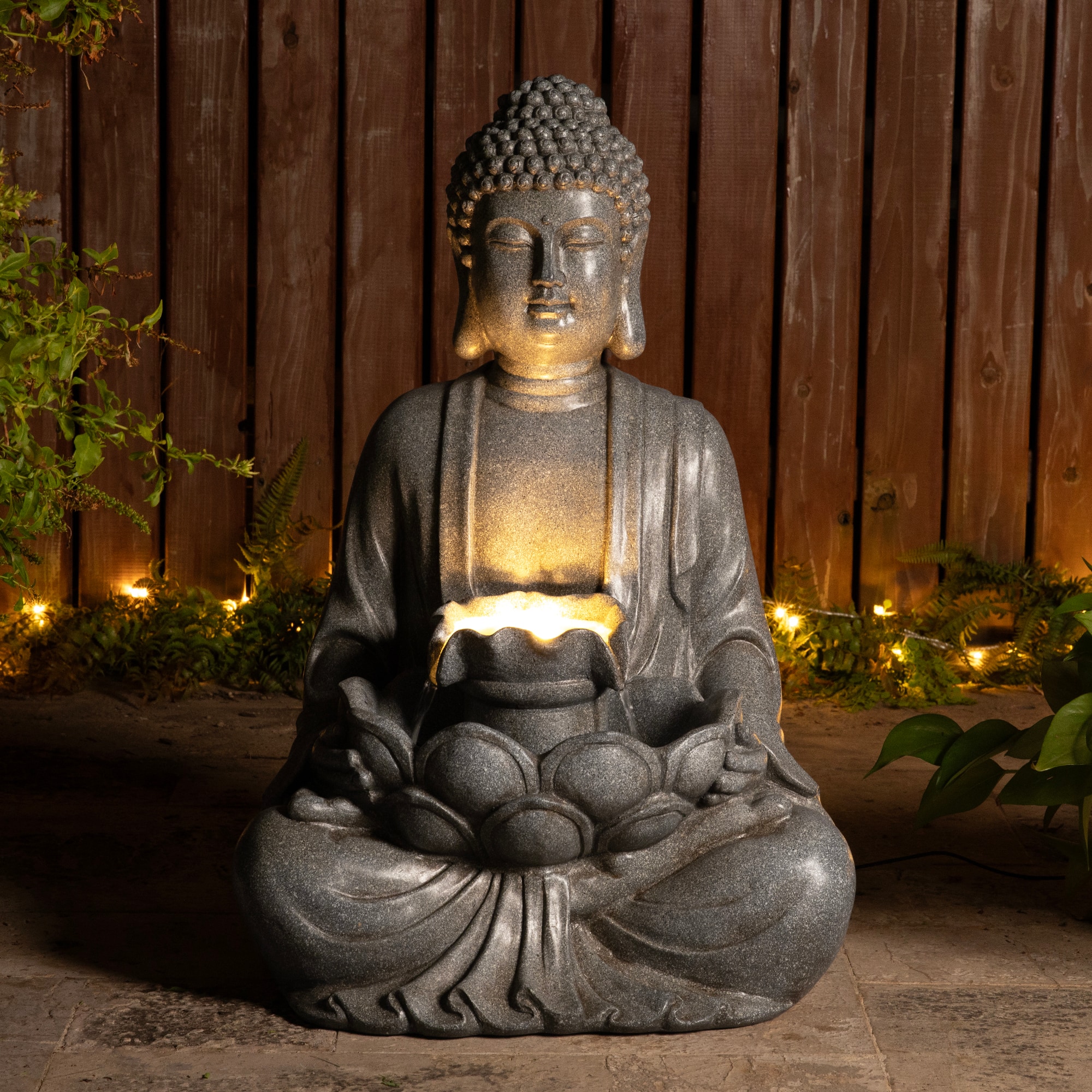 Glitzhome® Zen-Style LED Meditating Buddha Outdoor Fountain