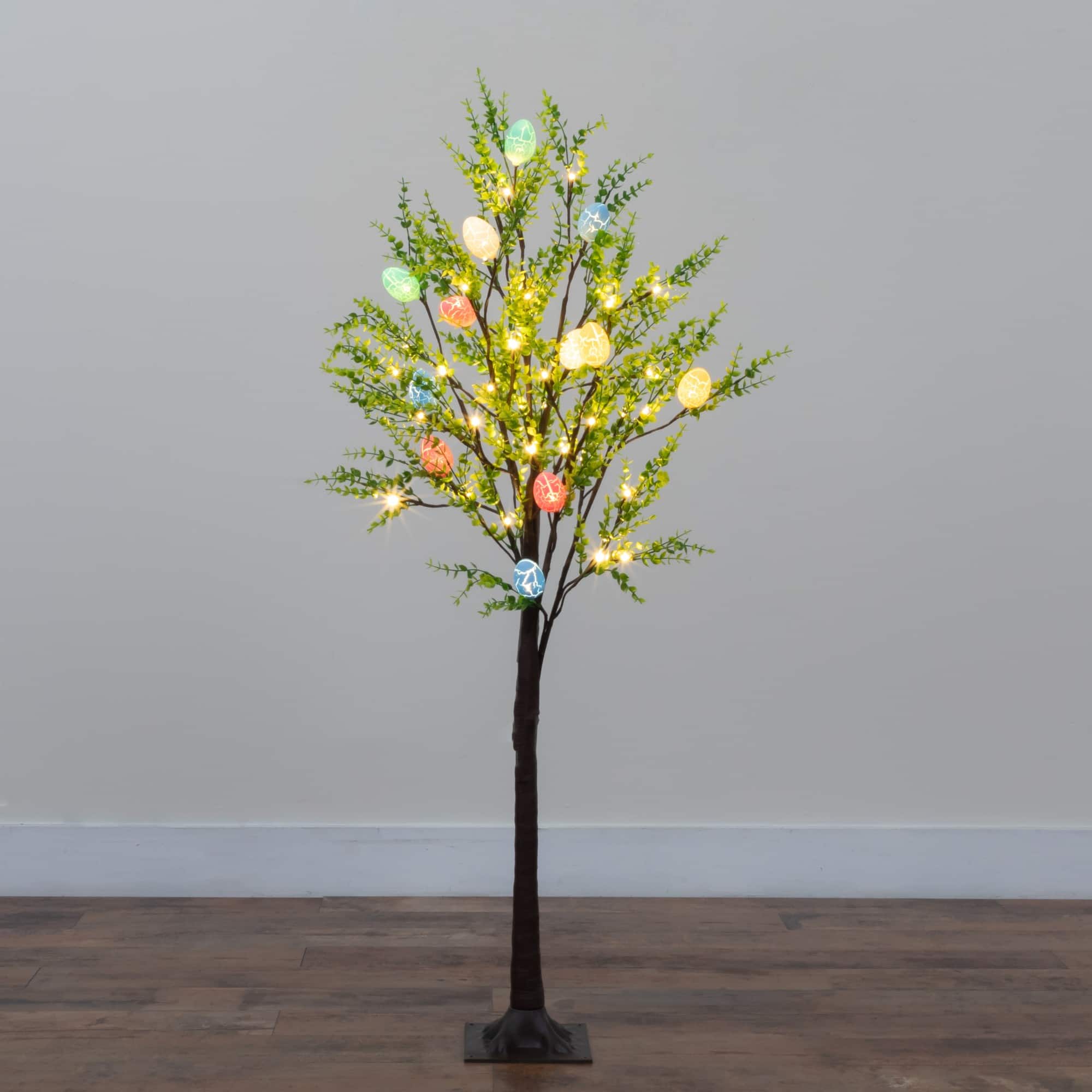 4ft. Pre-Lit Artificial Easter Egg Twig Tree with Greens and 48 Warm White LED Lights