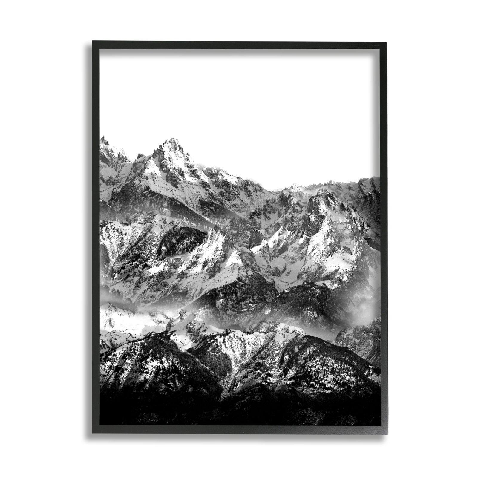 Stupell Industries Snow Cap Mountains High Contrast Black White Landscape Canvas Wall Art