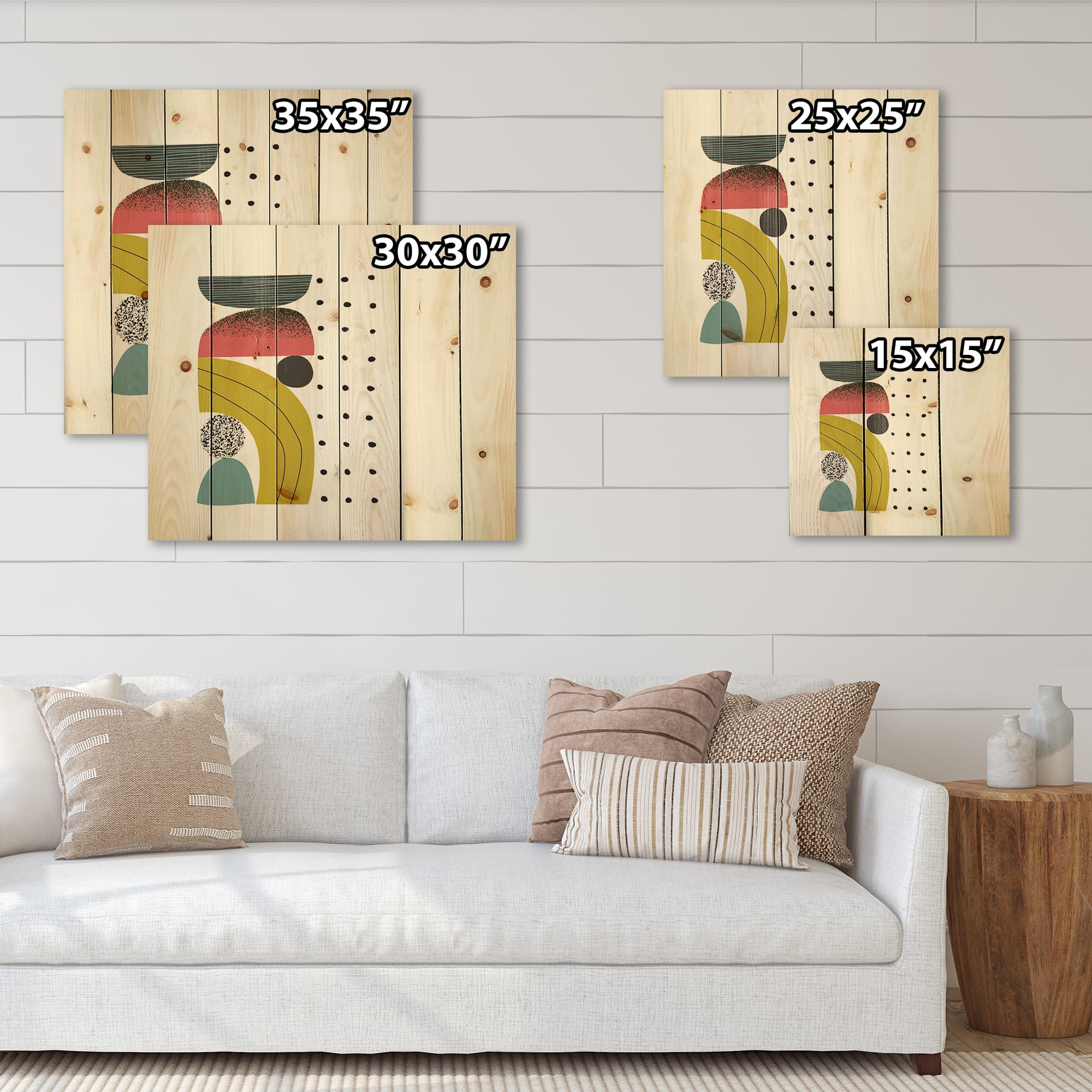 Designart - Colorful Geometric Abstract Art Collage I - Modern Print on Natural Pine Wood