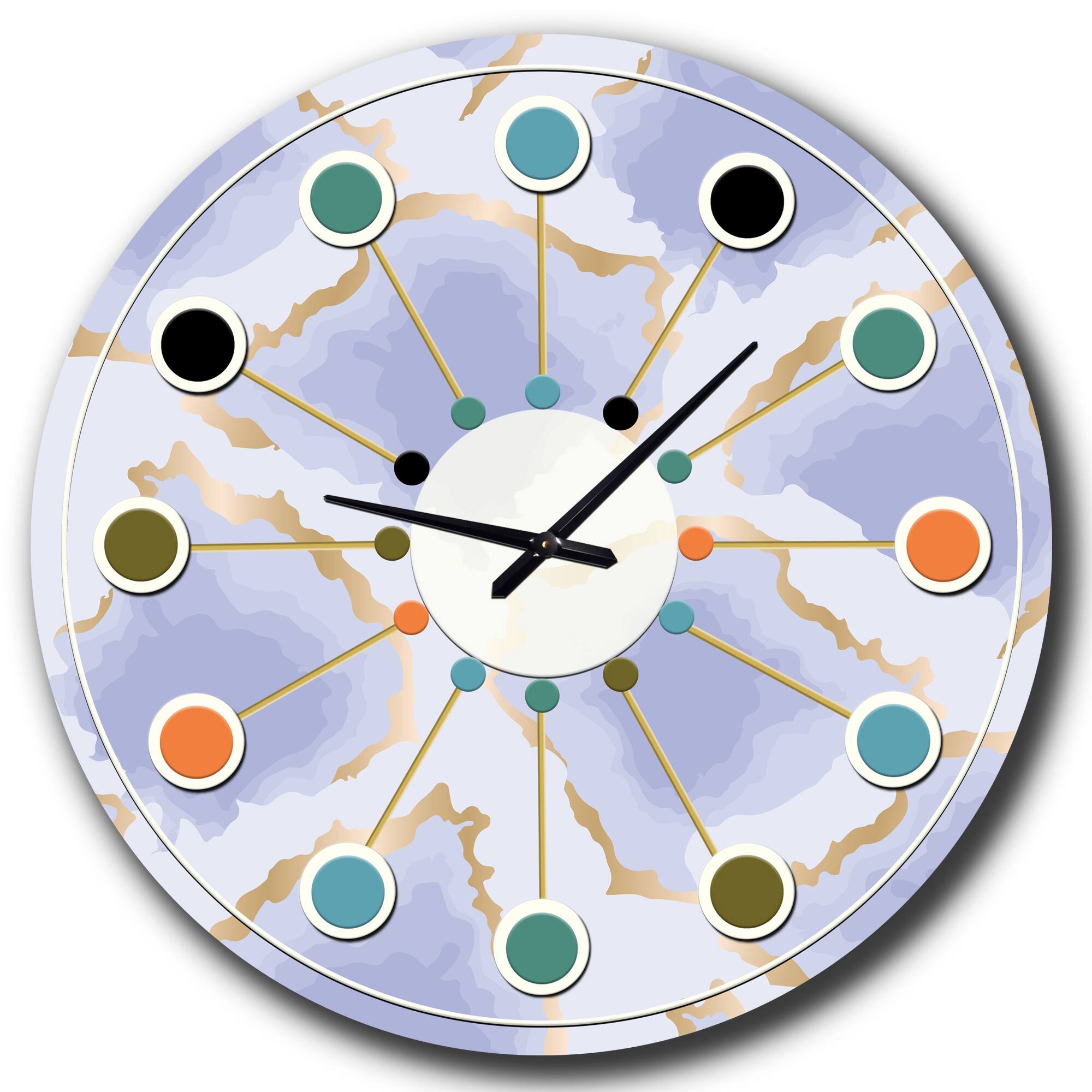 Designart 'Pastel Blue And Gold Abstract Shapes Pattern Mid-Century Modern Wall Clock