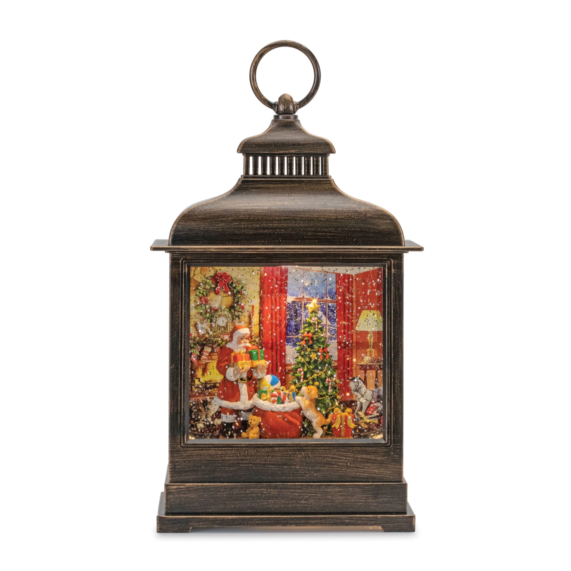 11" LED Snow Globe Lantern with Santa & Puppy Scene