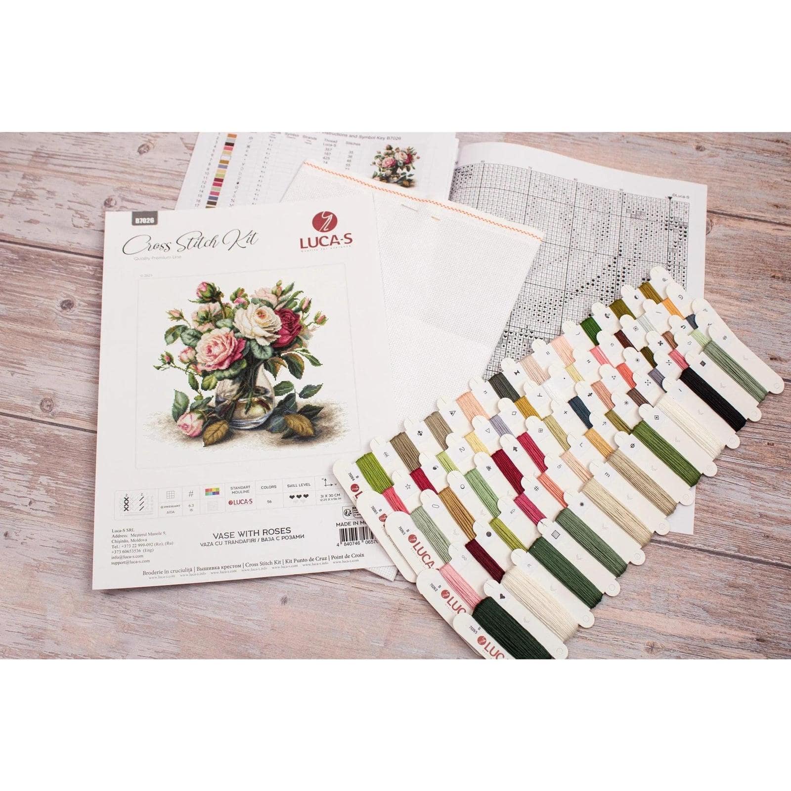 Luca-S Vase with Roses Counted Cross Stitch Kit