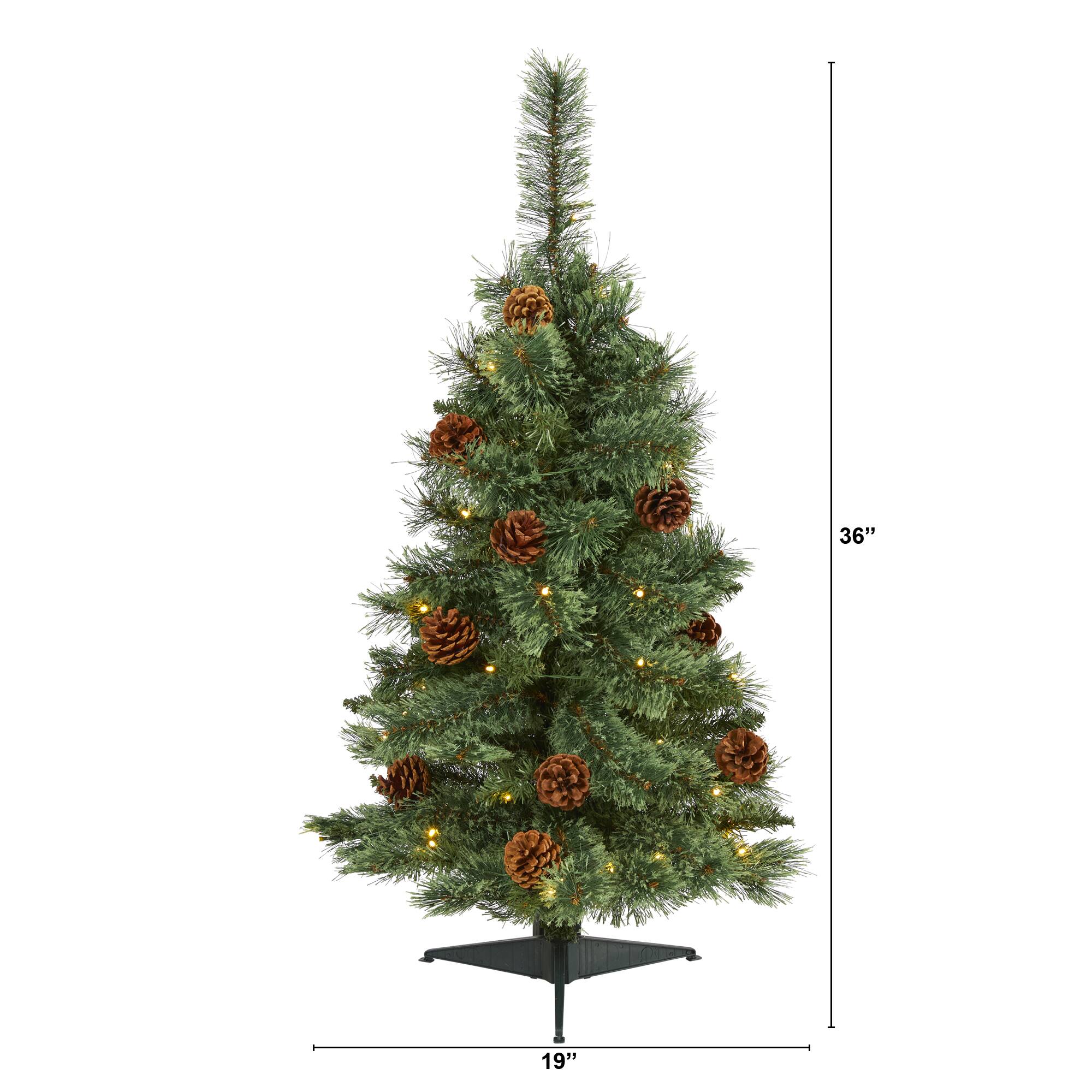 3ft. Pre-Lit White Mountain Pine & Pinecones Artificial Christmas Tree with Clear LED Lights