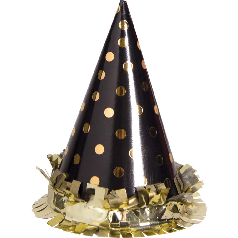 JAM Paper 3" Black with Gold Dots Party Hats, 6ct.