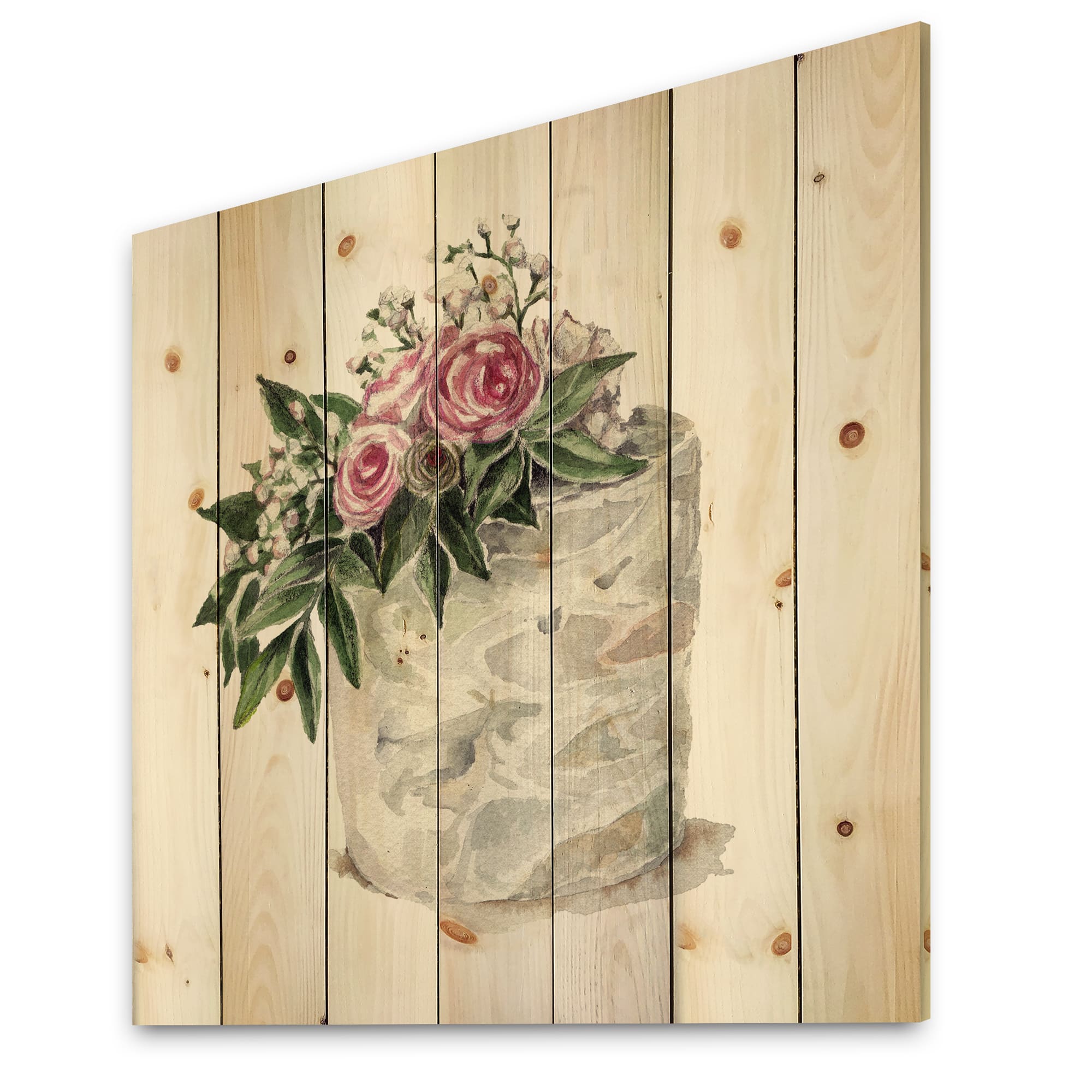 Designart - Pink Roses and White Flowers On Cake