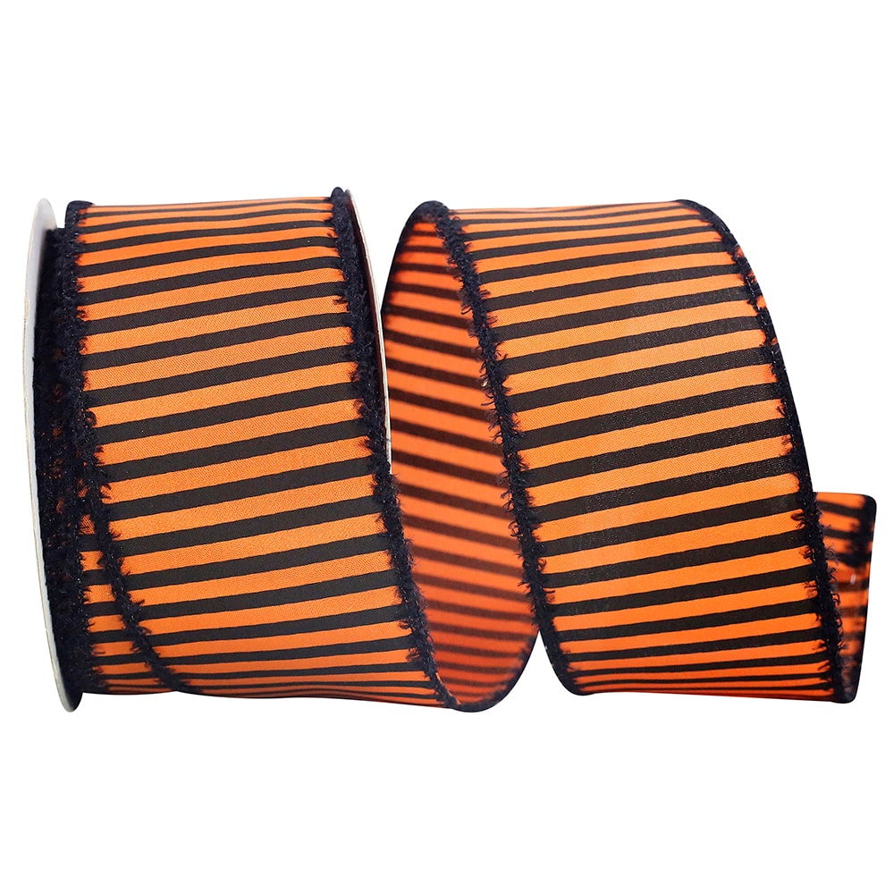 Reliant 2.5" x 20yd. Wired Orange & Black Striped Ribbon