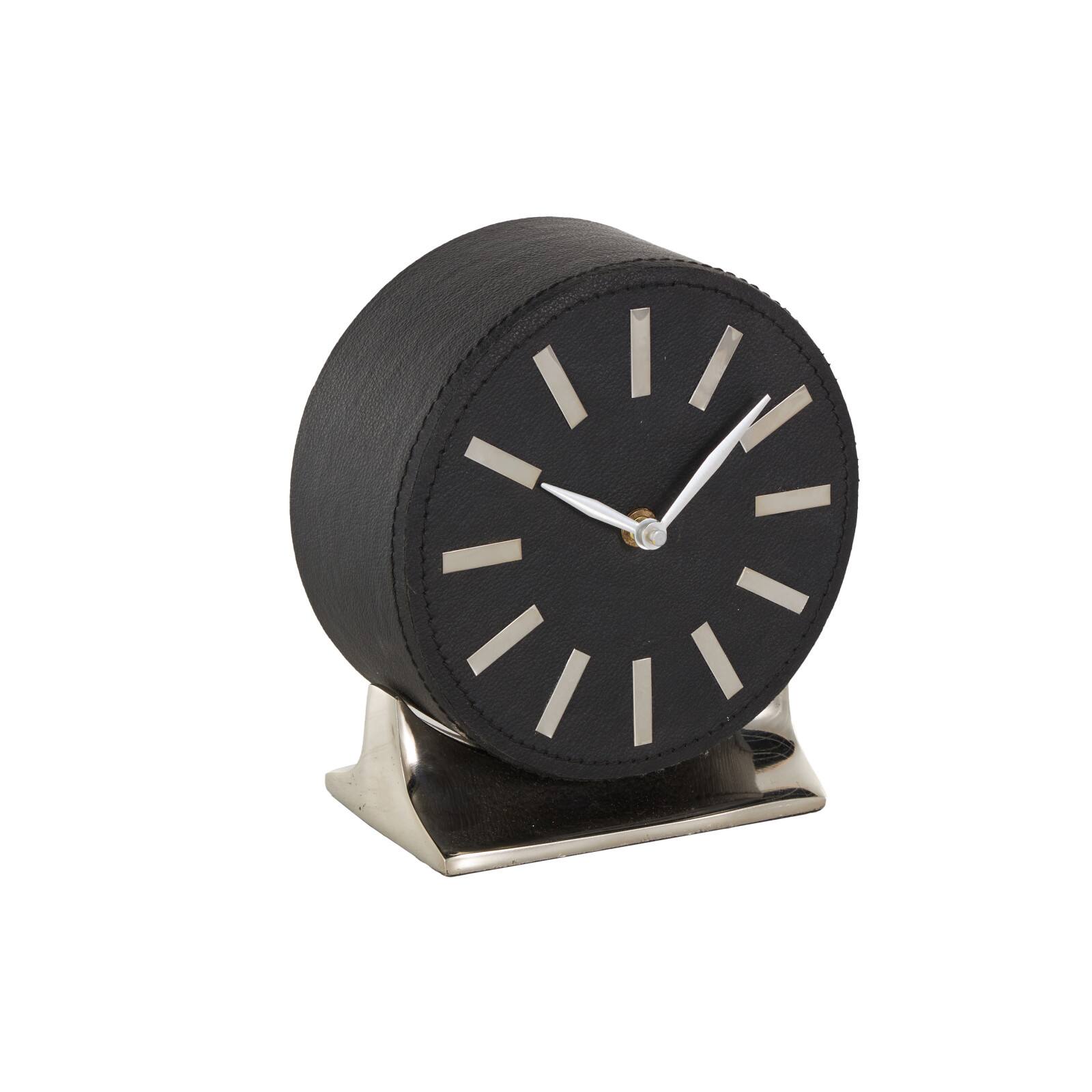 Faux Leather Round Decorative Clock with Rectangular Base