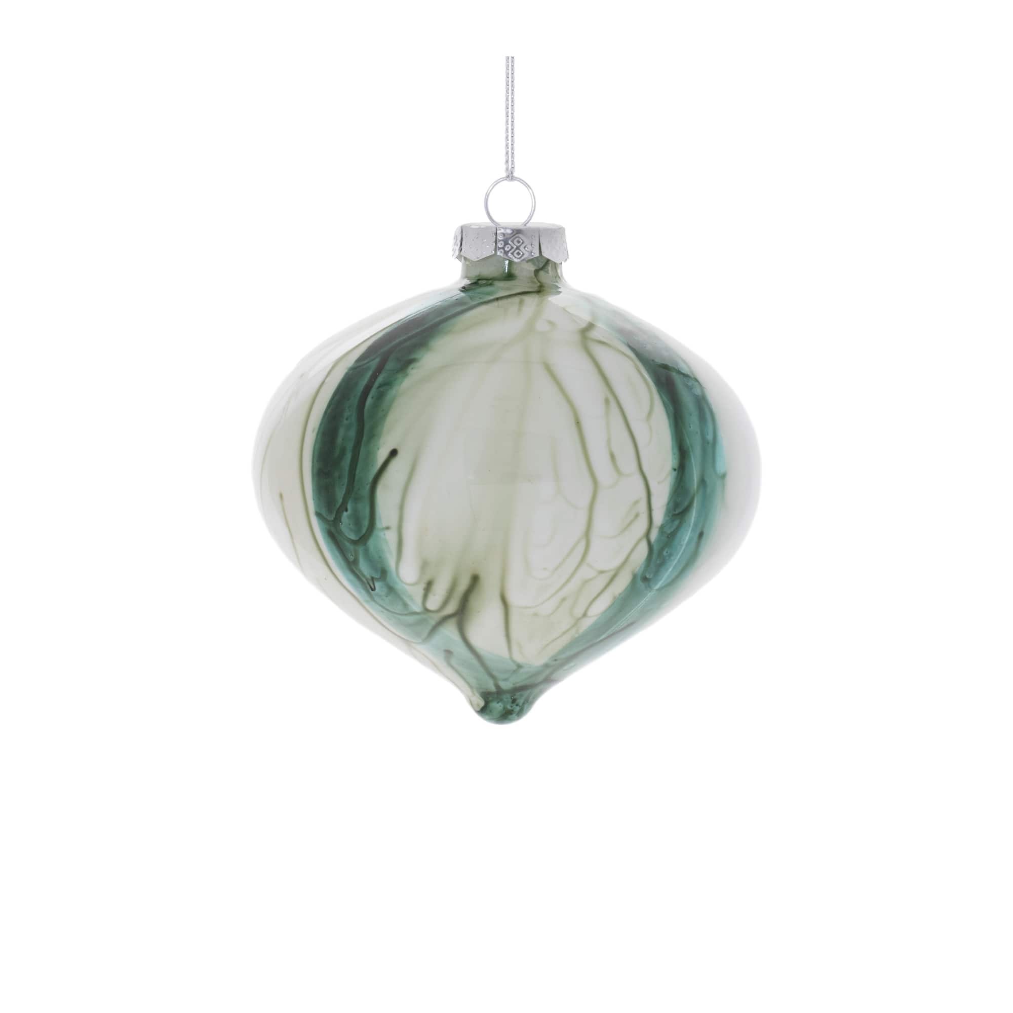Melrose White & Green Glass Ornament Set