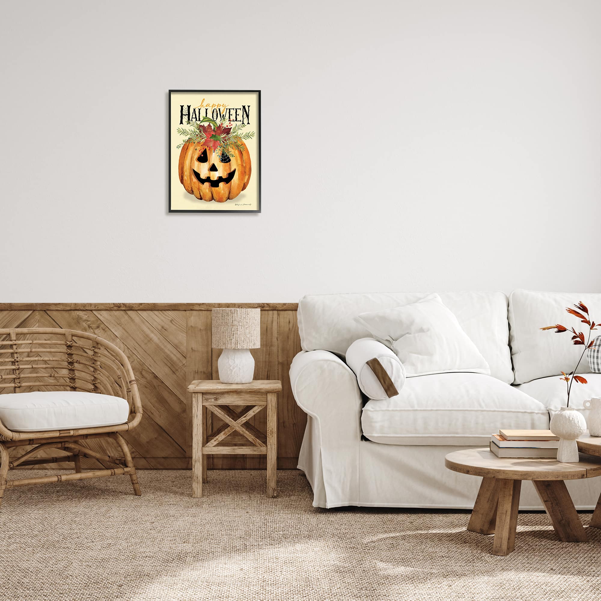 Stupell Industries Happy Halloween Jack-o-Lantern Framed Giclee Art