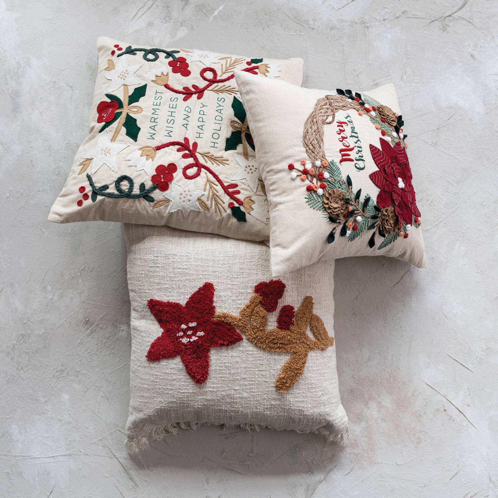 Hello Honey® 18" Merry Christmas Embroidered Applique Wreath Cotton Pillow