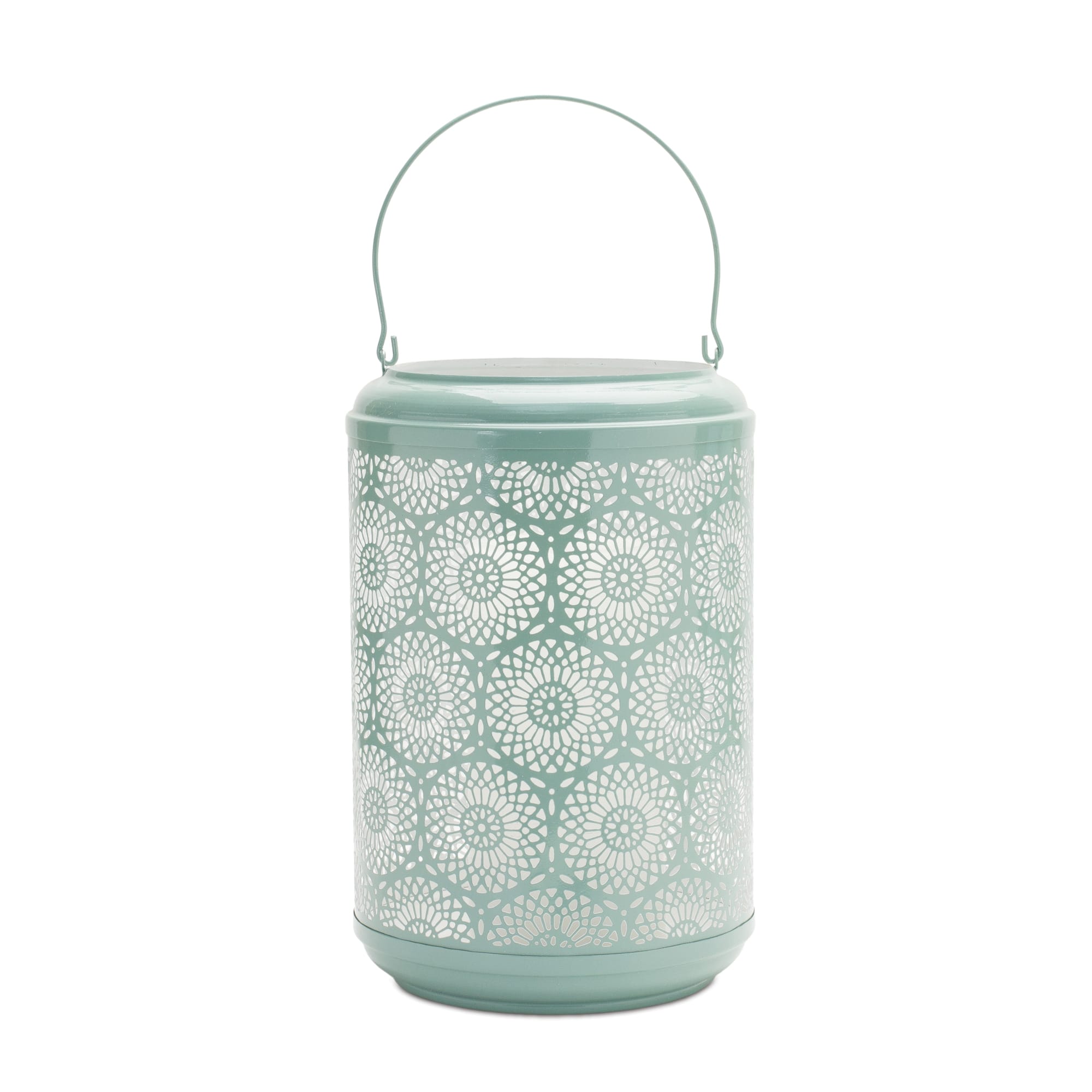 Green Punched Metal Lantern Candle Holder Set