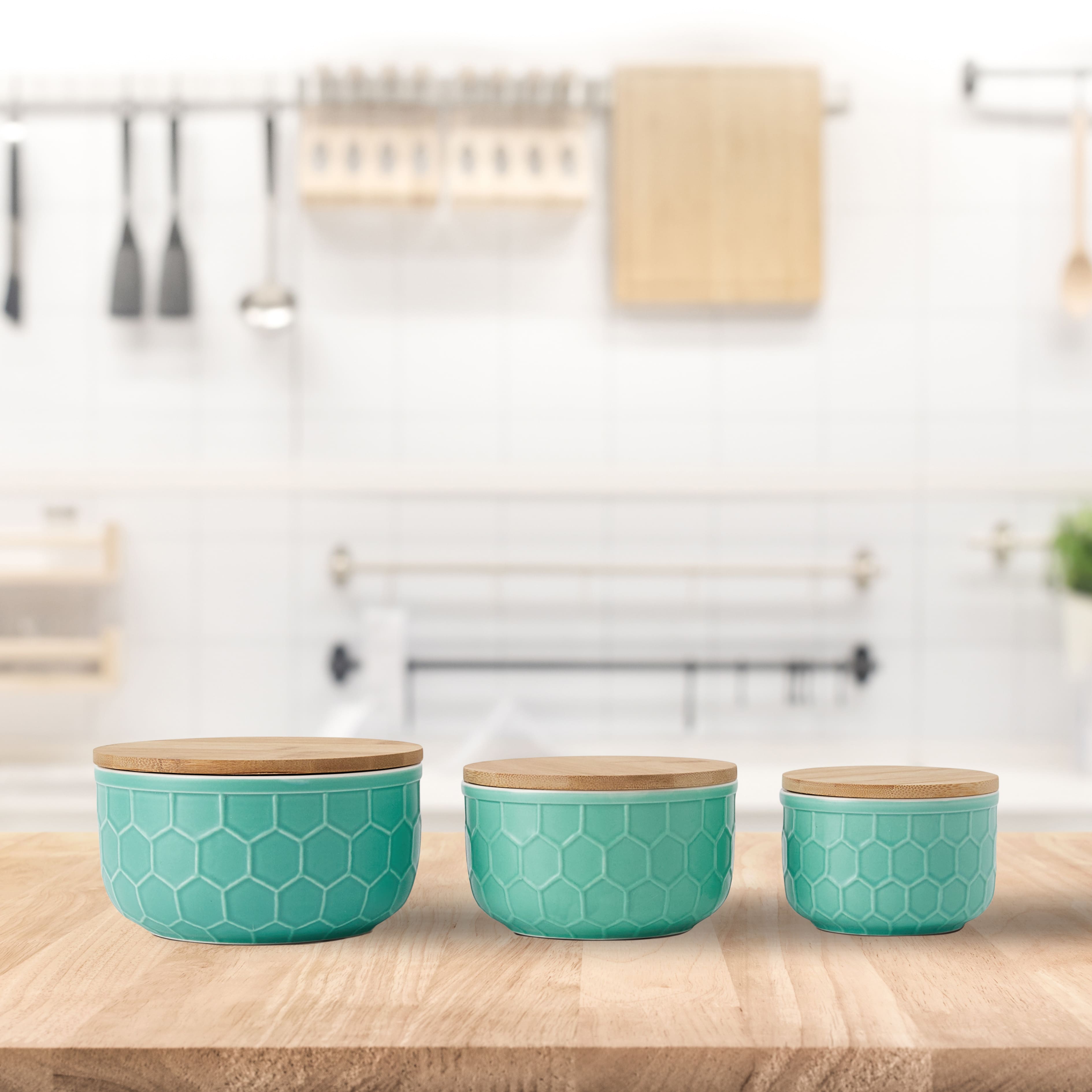 Hello Honey® Mint Green Ceramic Bowls with Bamboo Lids Set