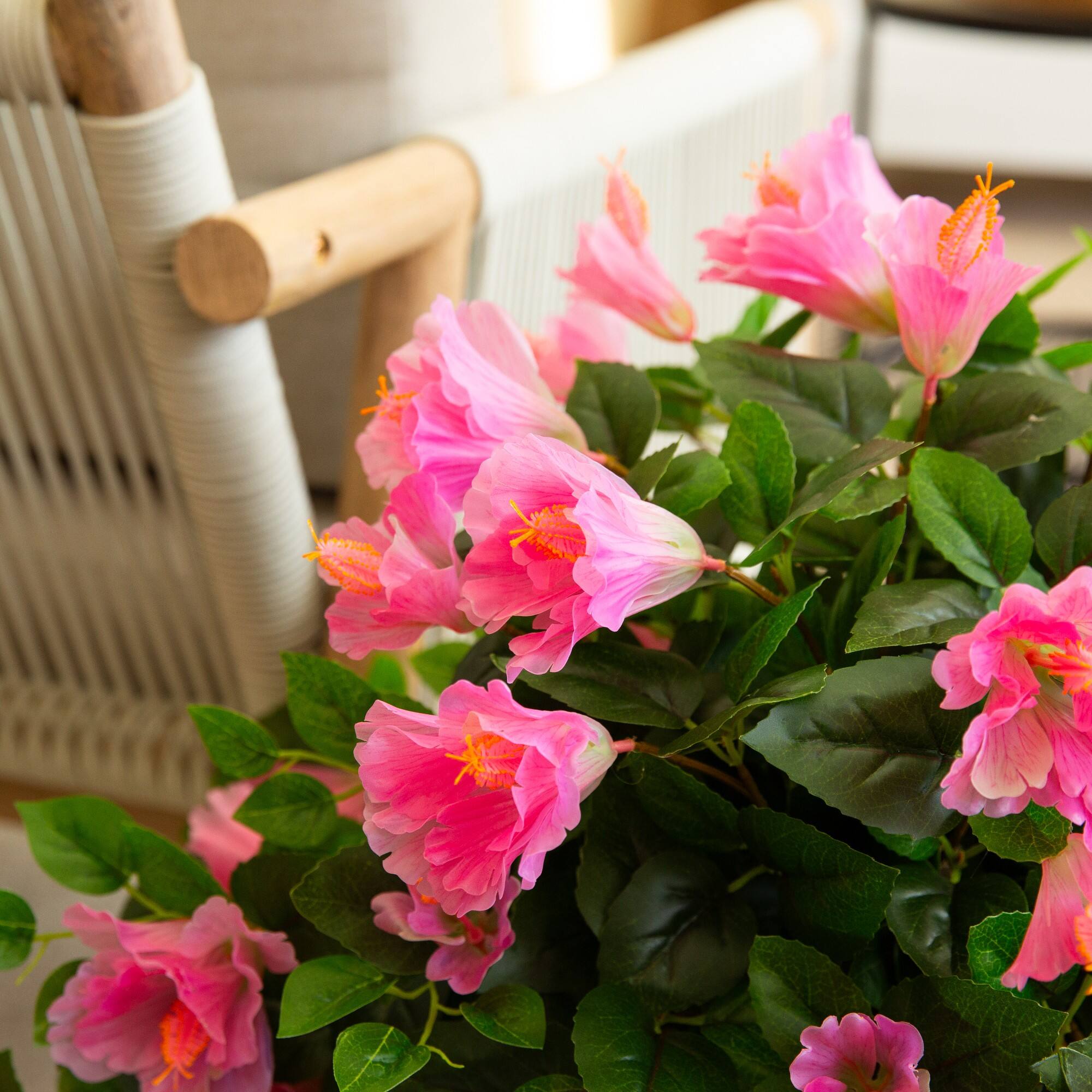24" UV Resistant Artificial Hibiscus Hanging Plants