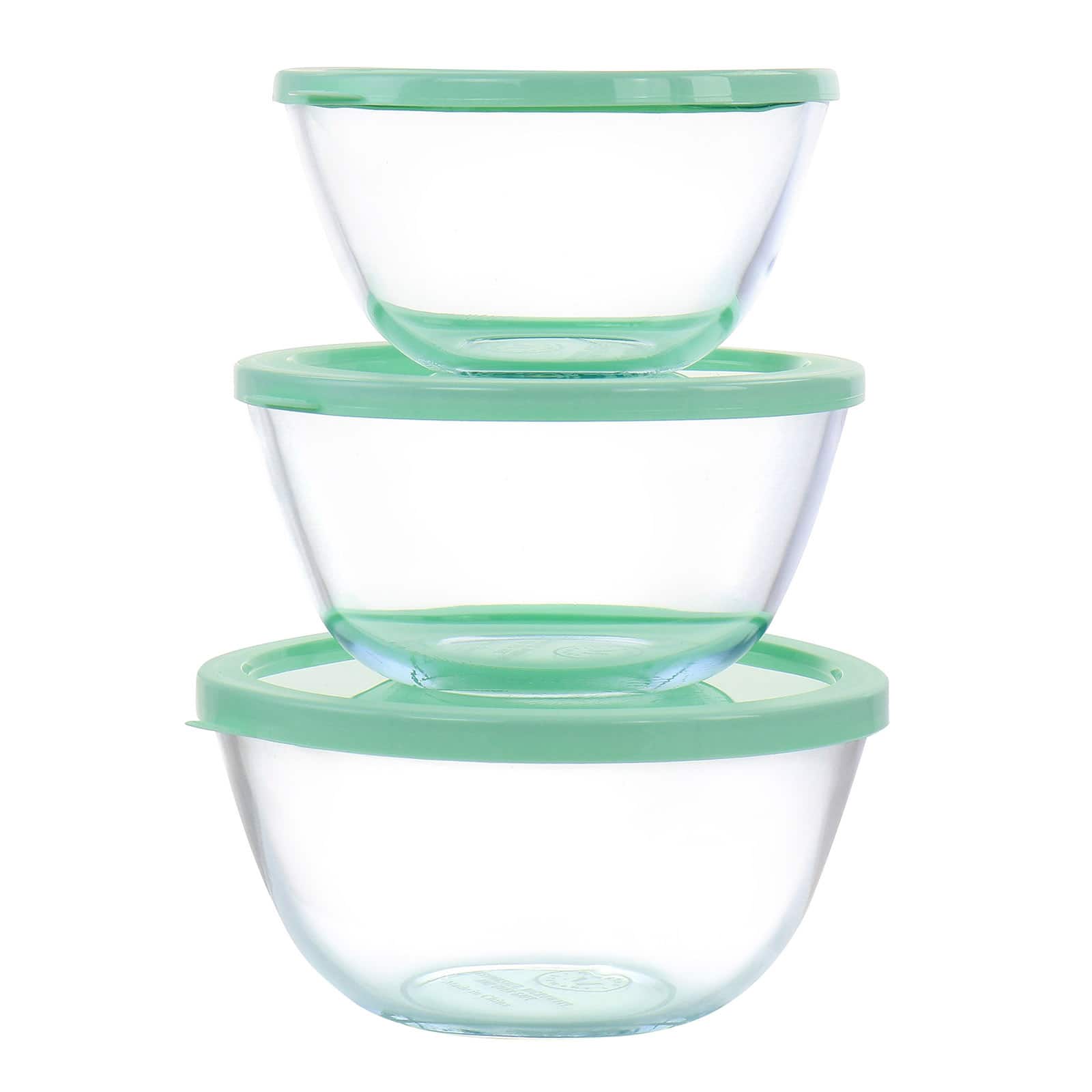 Martha Stewart Mint Borosilicate Glass Prep Bowl Set with Plastic Lids