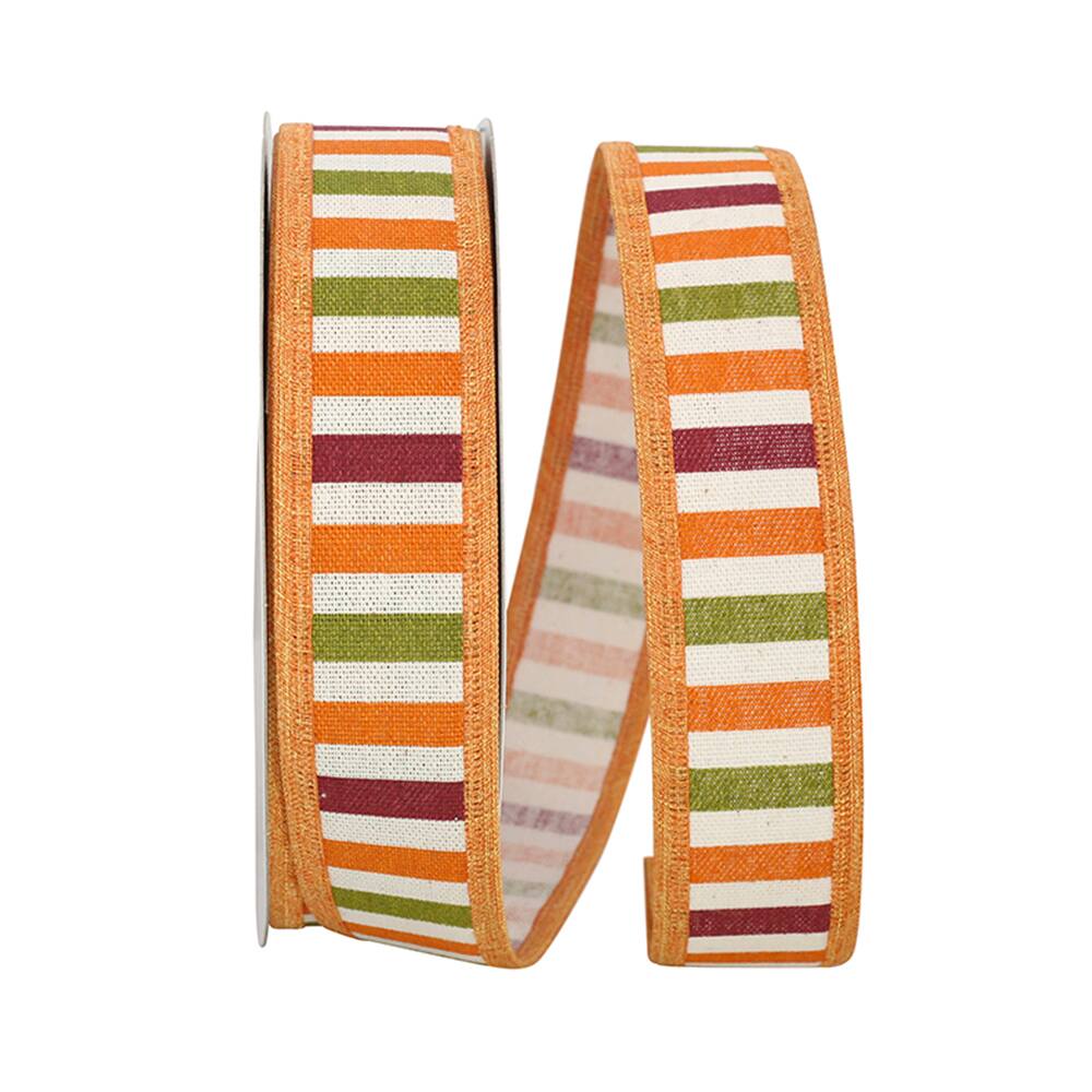 Reliant 1.5" x 20yd. Fall Stripes Hopsack Wired Ribbon