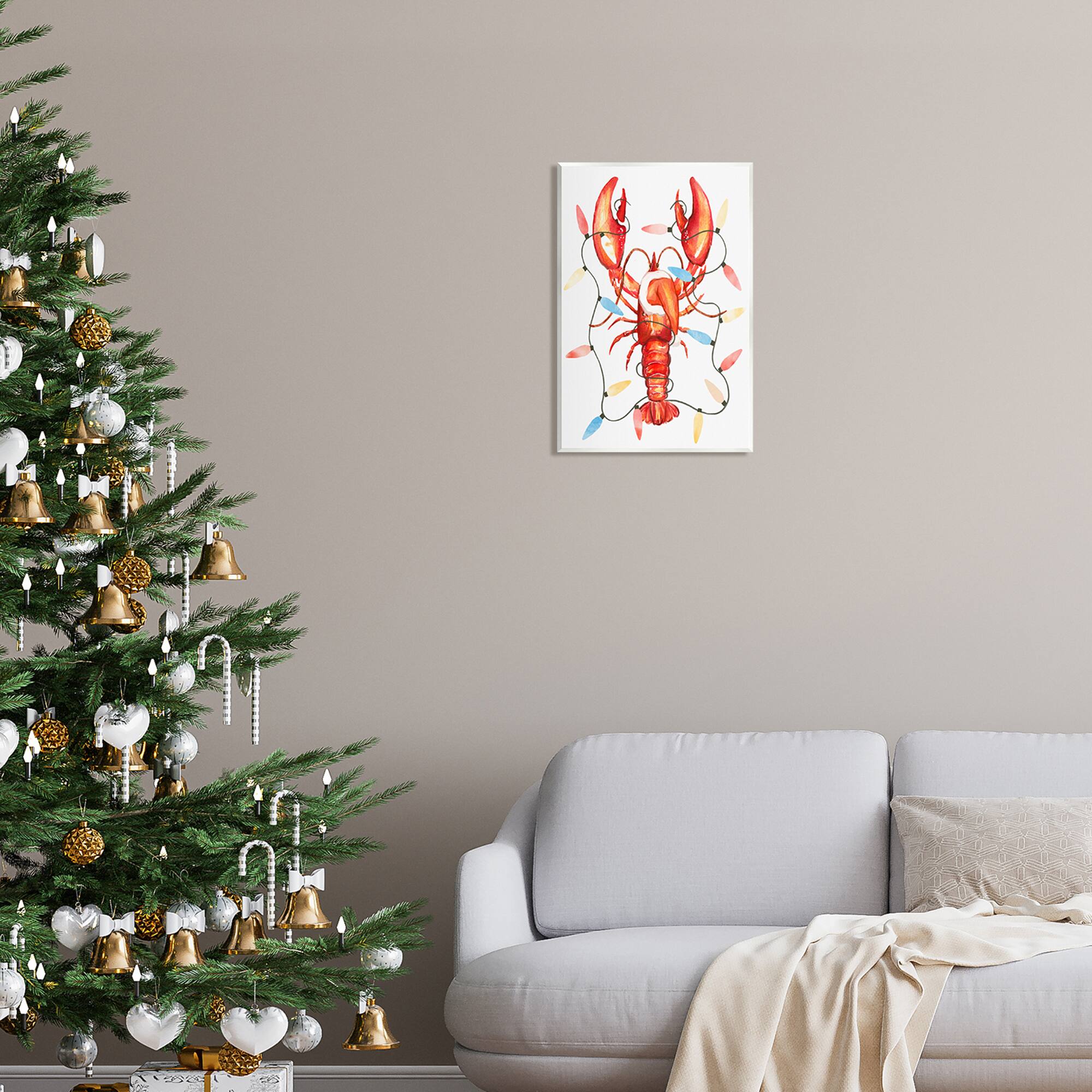 Stupell Industries Nautical Lobster Christmas Lights Wall Plaque Art