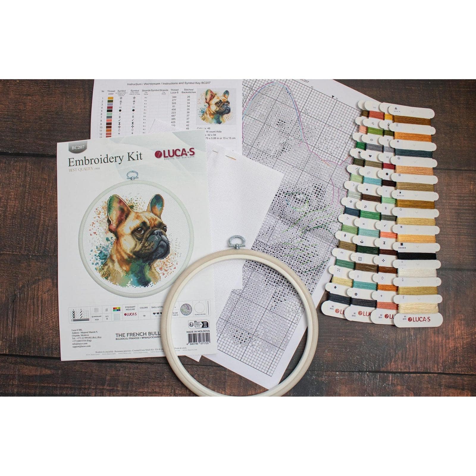 Luca-S French Bulldog Counted Cross Stitch Kit with Display Hoop