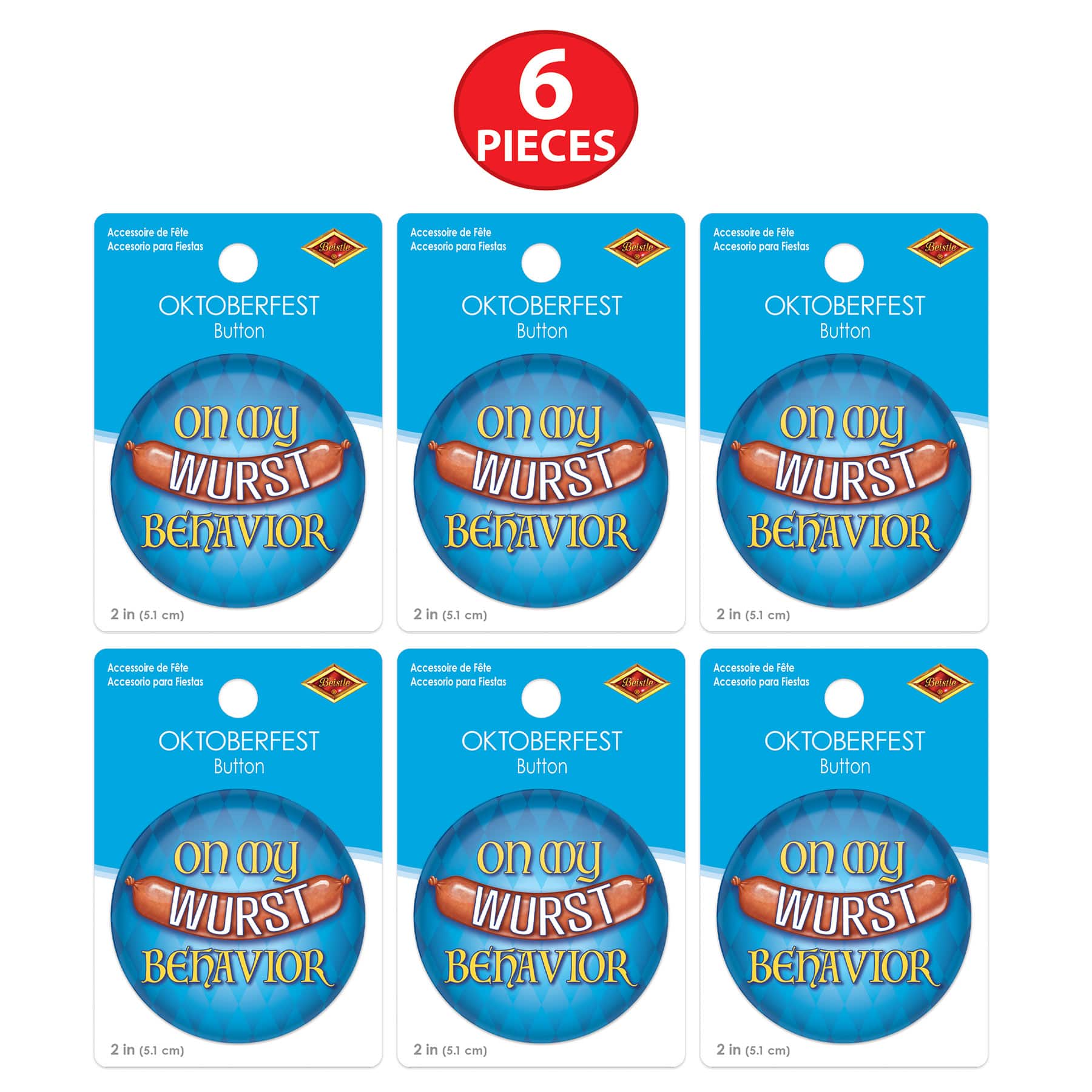 Beistle 2" On My Wurst Behavior Buttons, 6ct.