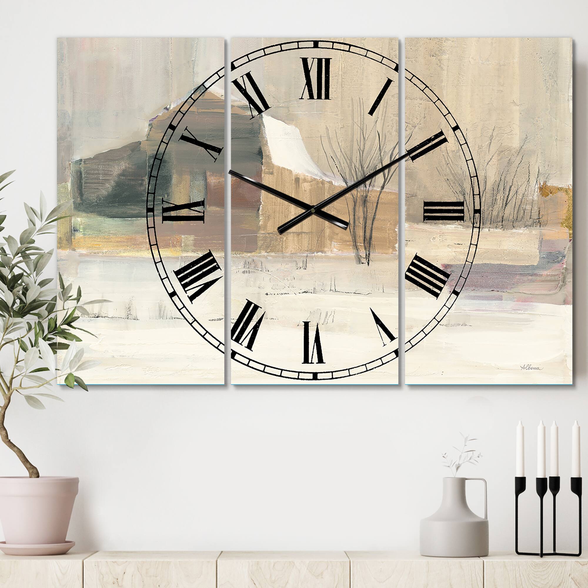 Designart Winter On The Farm Multipanel Wall Clock