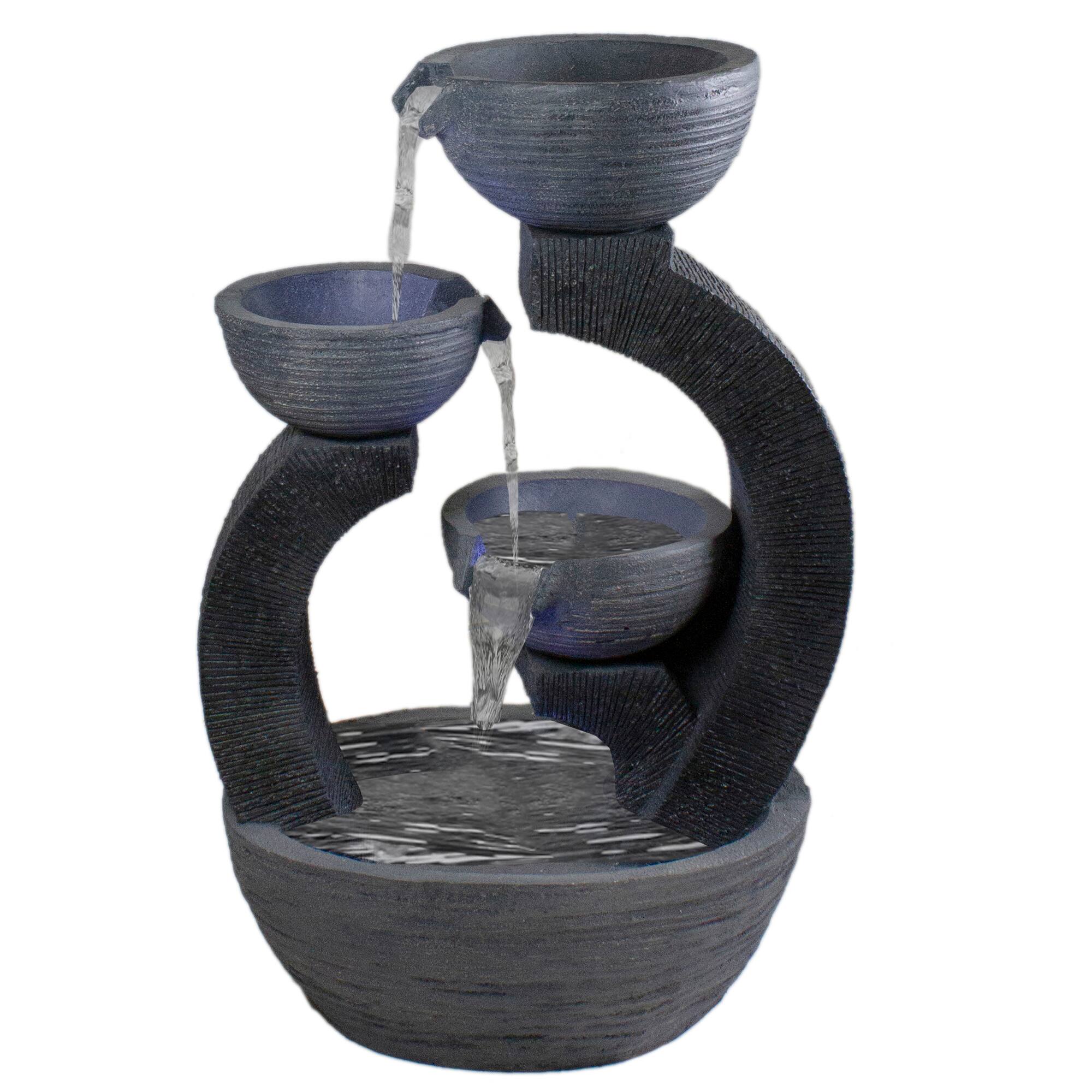 2.6ft. Black Lighted Three-Tier Outdoor Garden Water Fountain
