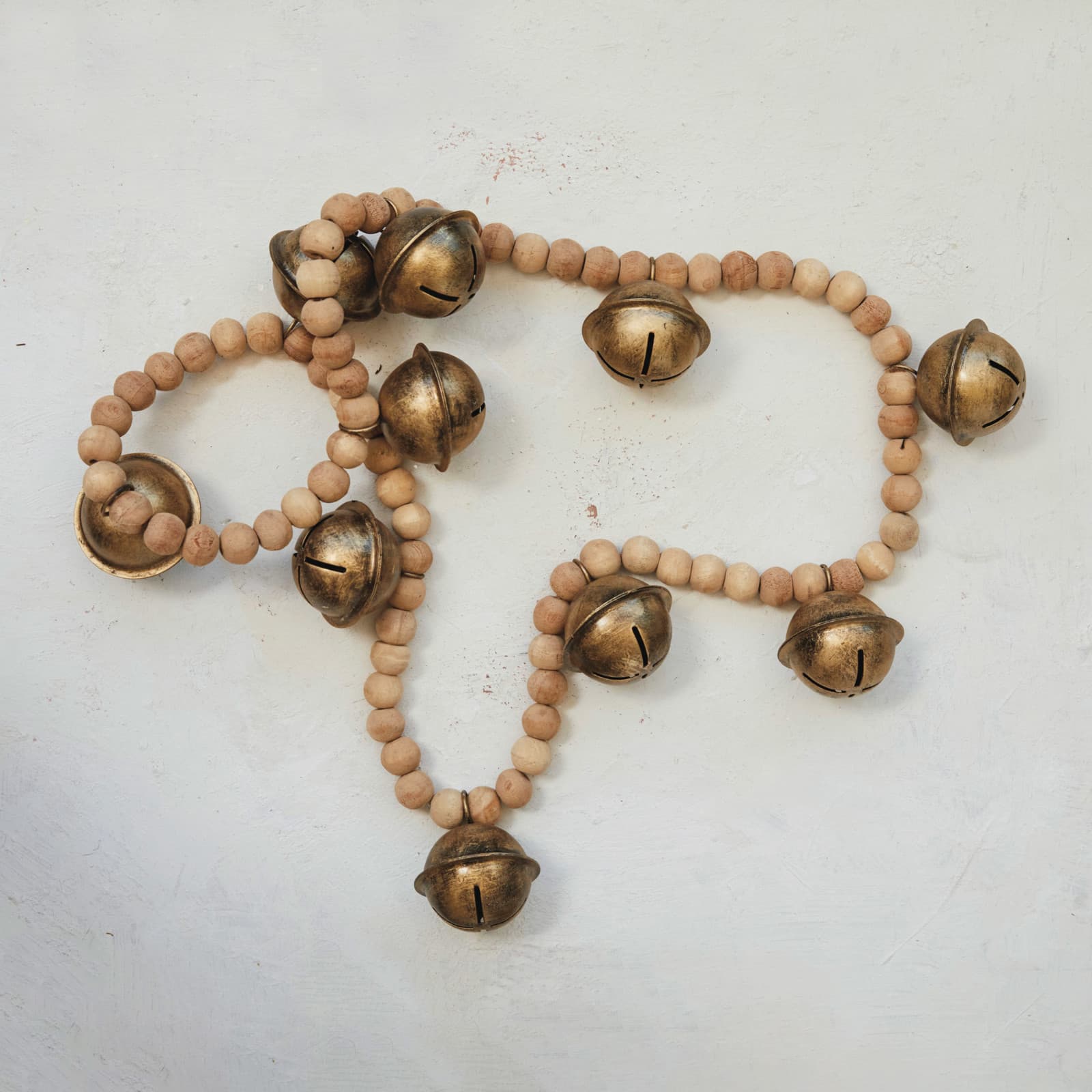 Hello Honey® 2.75ft. Antique Gold Finish Wood Bead & Metal Bell Garland