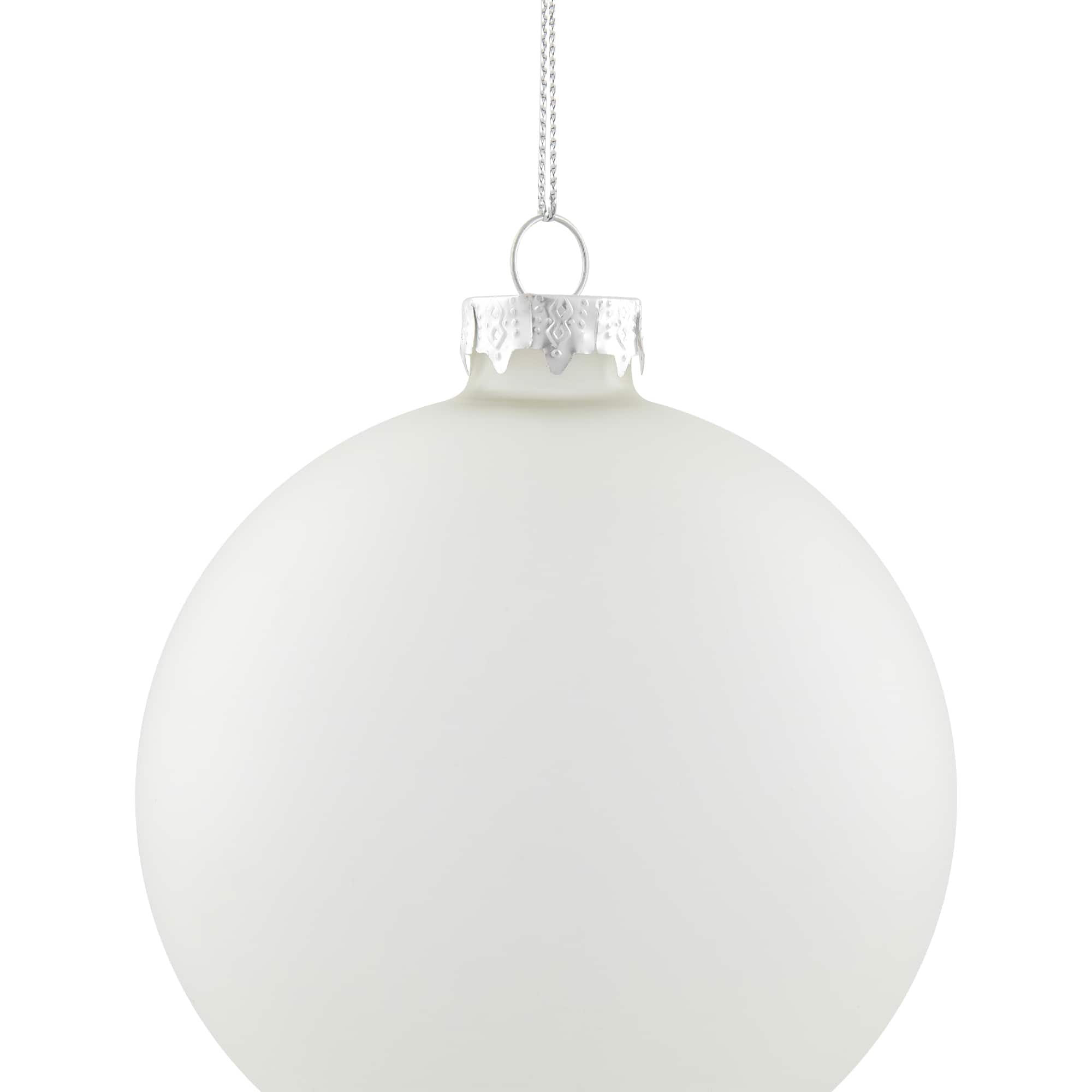 4ct. 4" White & Silver Frosted Matte Glass Ball Ornaments