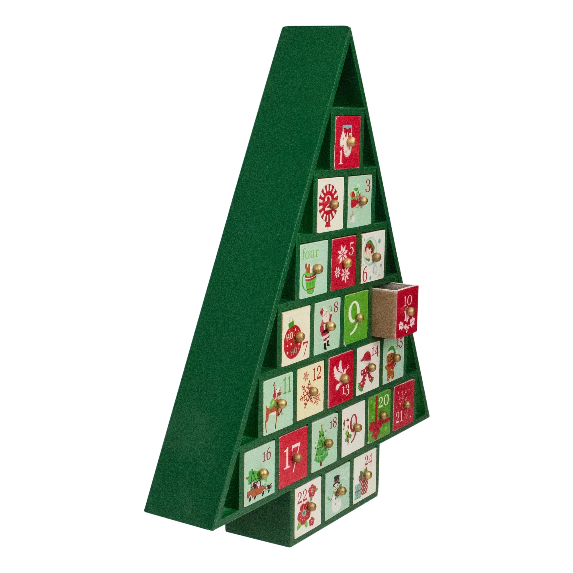 15" Green Tree Shaped Christmas Advent Calendar Decoration