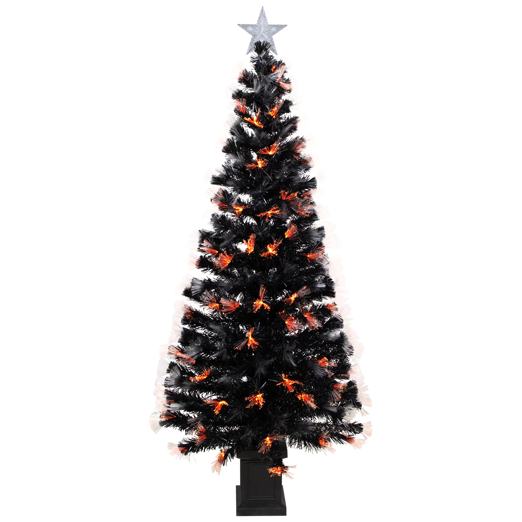 Northlight 6ft. Fiber Optic Orange & Purple LED Artificial Black Pine Halloween Potted Tree