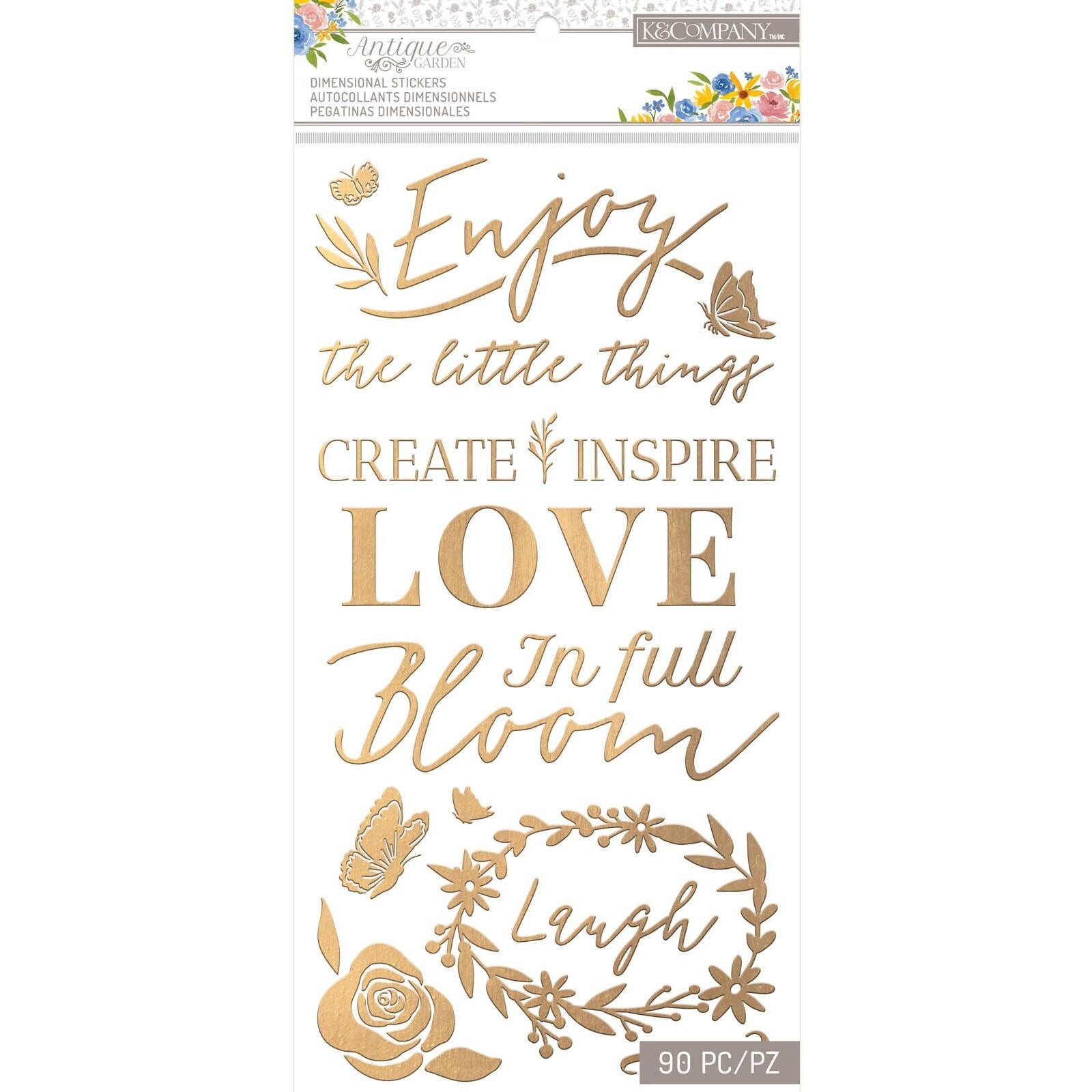 K & Company Antique Garden Metallic Gold Dimensional Puffy Stickers