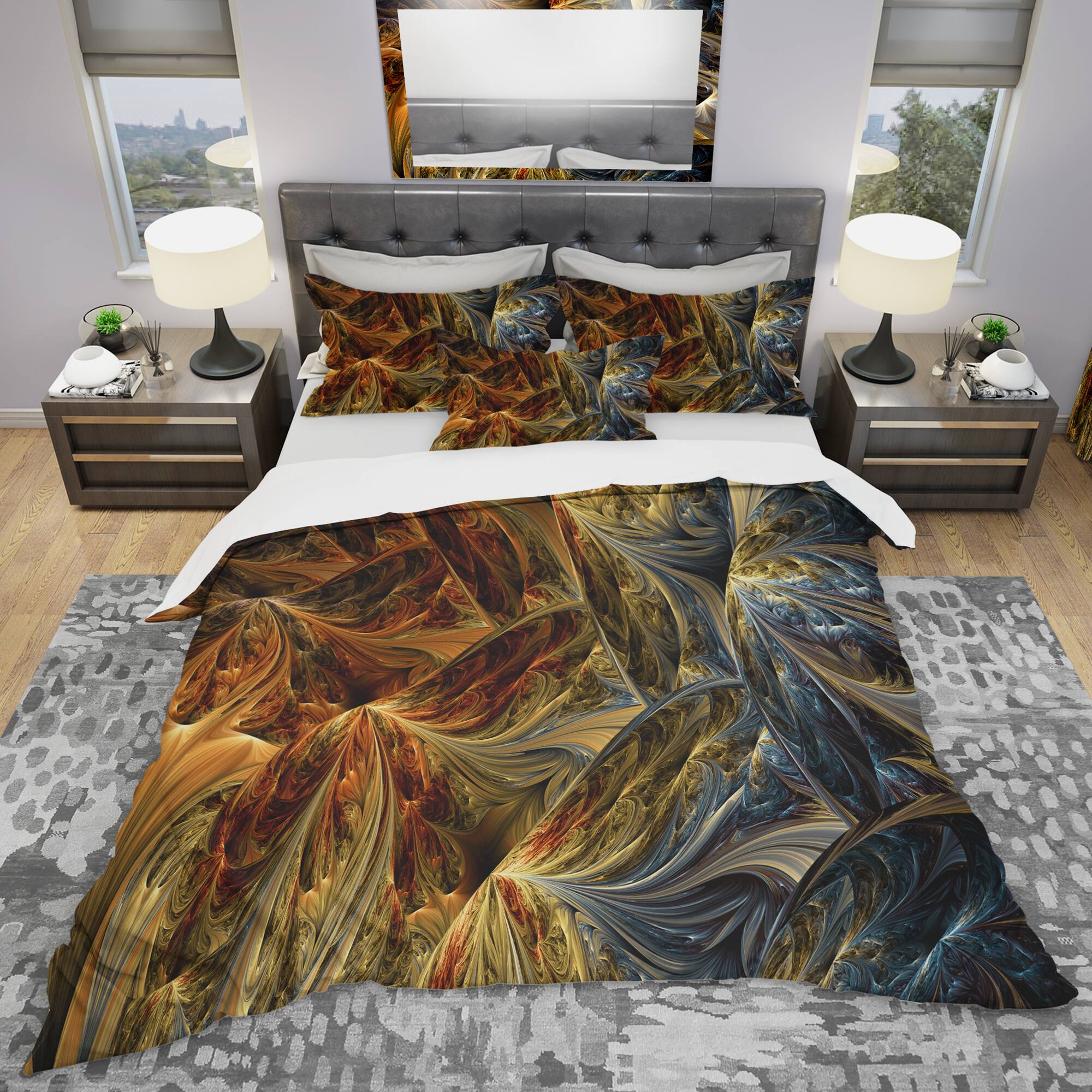 Designart 'Molten Gold Abstract' Modern & Contemporary Bedding Set - Duvet Cover & Shams