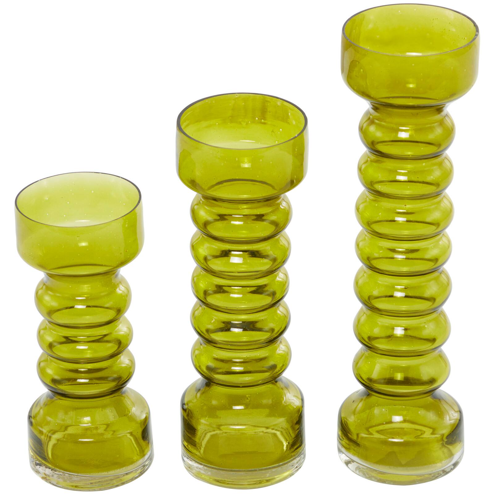 Green Glass Bubble Pillar Candle Holder Set