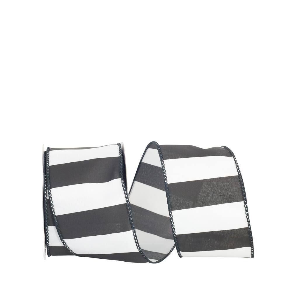 JAM Paper 2.5" x 10yd. Black & White Wired Railroad Wide Stripe Ribbon