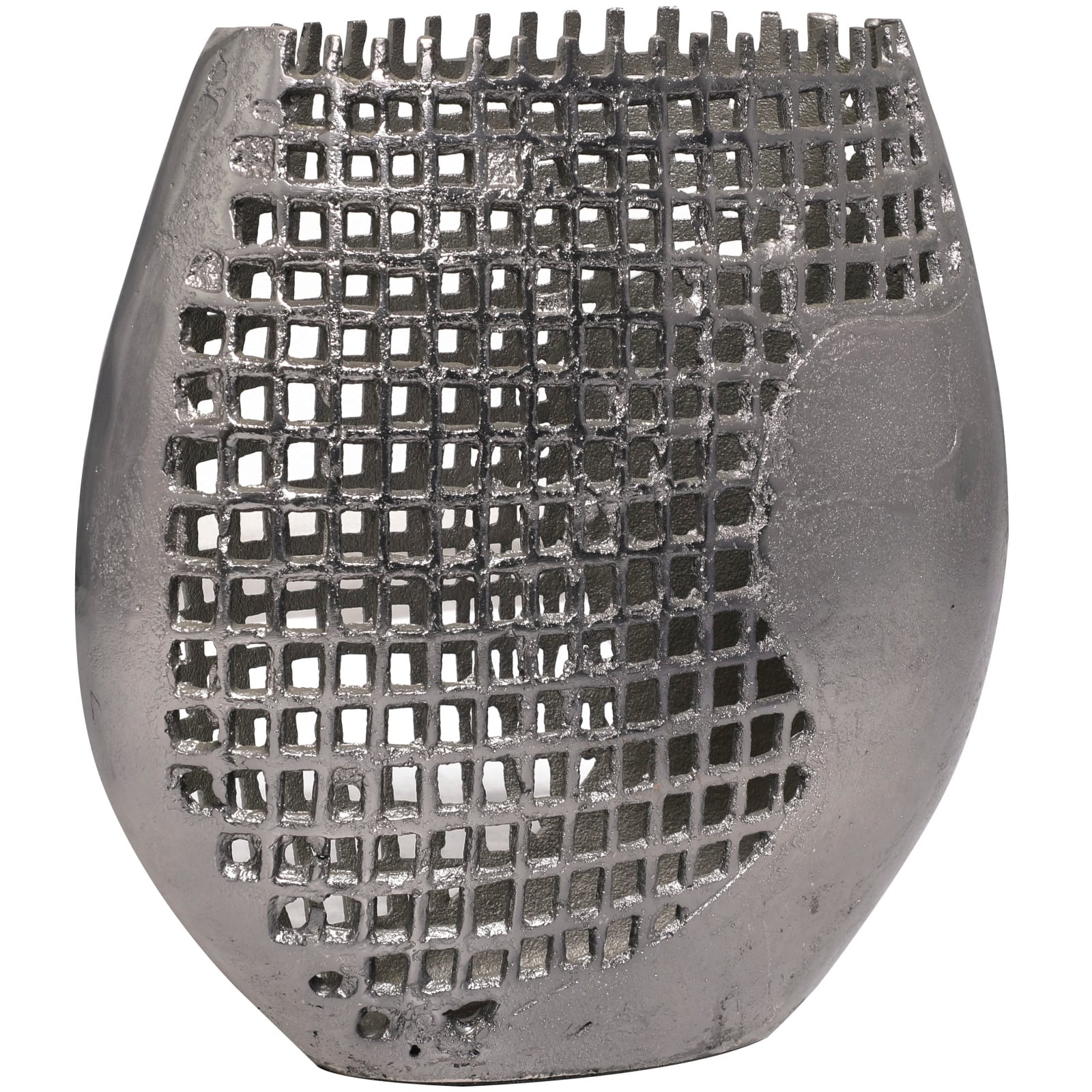 13" Dark Gray Aluminum Grid Inspired Abstract Vase with Open Frame Design